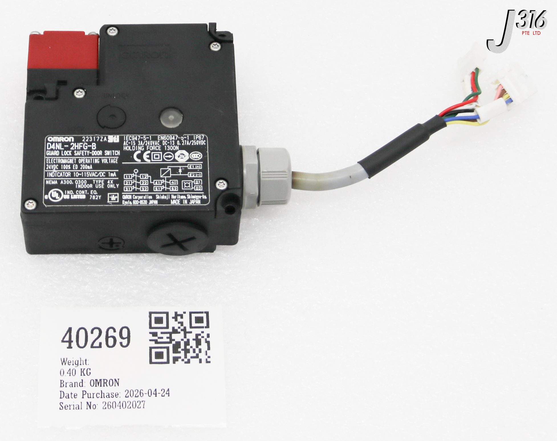 40269 OMRON GUARD LOCK SAFETY-DOOR SWITCH, EN60947-5-1 D4NL-2HFG-B