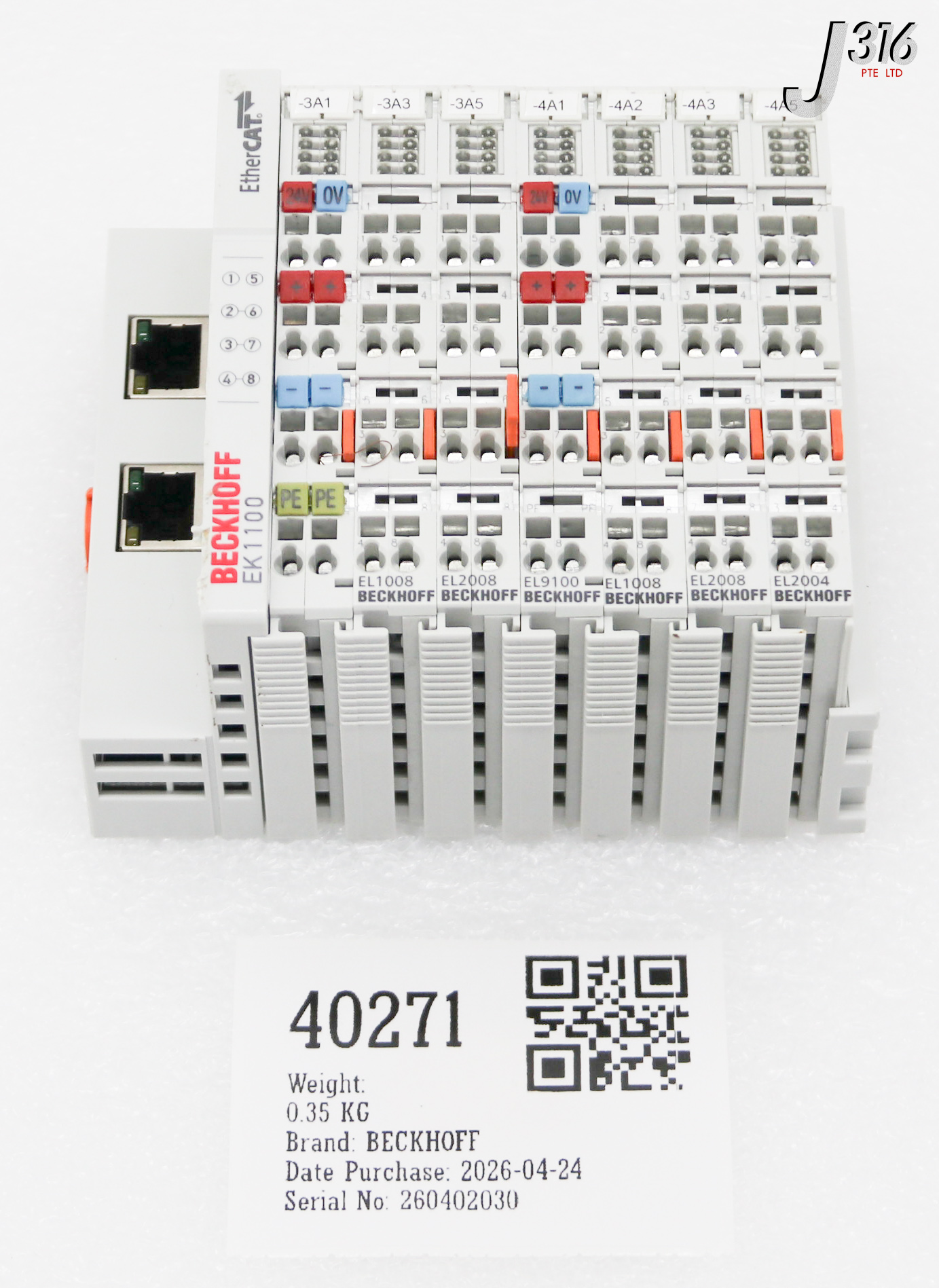 40271 BECKHOFF 7SLOT ETHERCAT TERMINALS MOTION CONTROLS, EL9011 EK1100