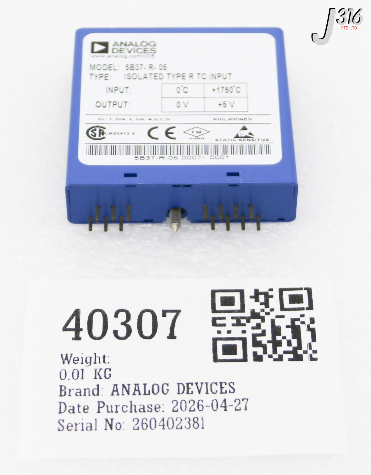 40307 ANALOG DEVICES ISOLATED THERMOCOUPLE INPUT SIGNAL CONDITIONING MODULE 5B37-R-05