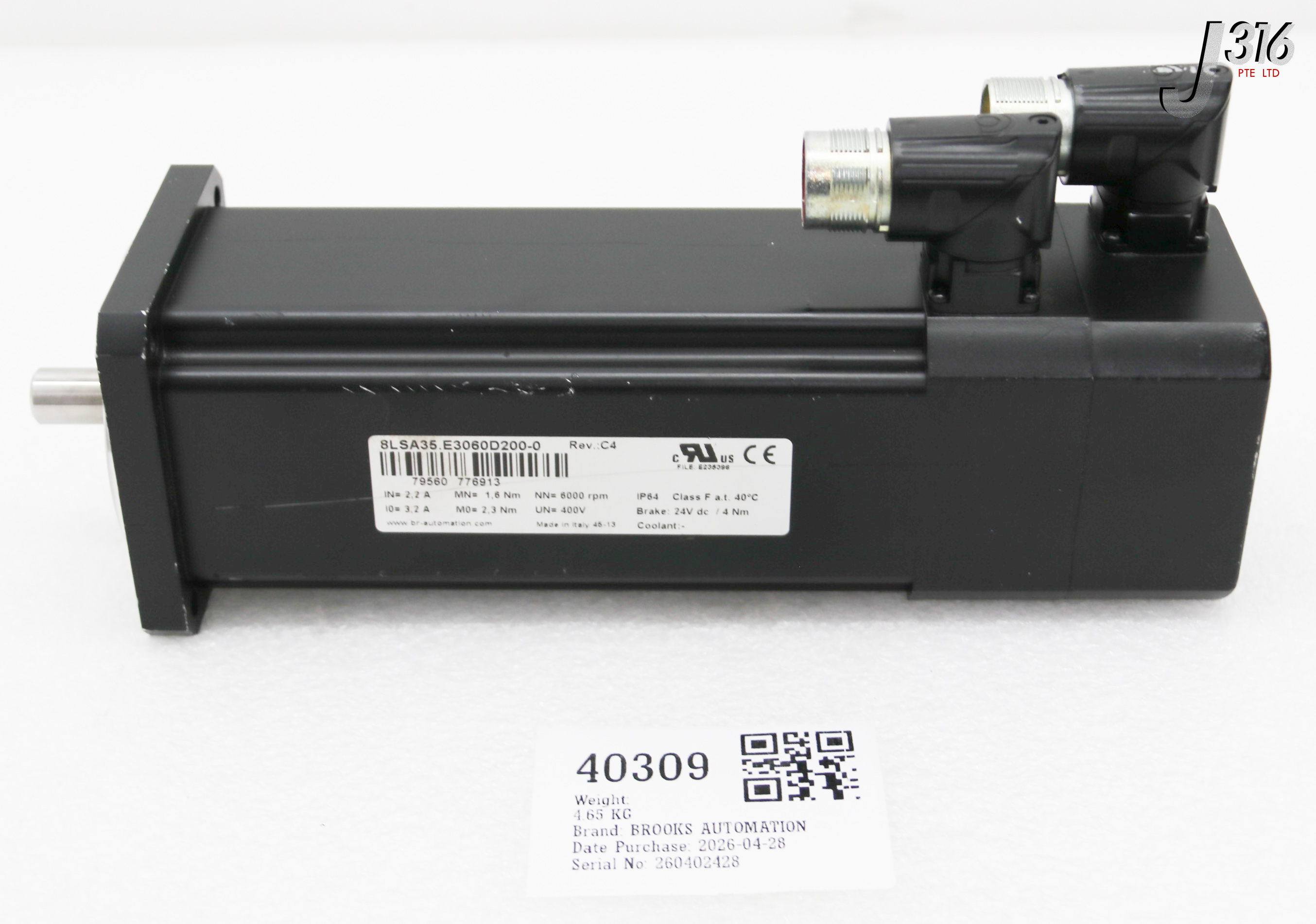 40309 BROOKS AUTOMATION AC SERVO MOTOR 8LSA35.E3060D200-0