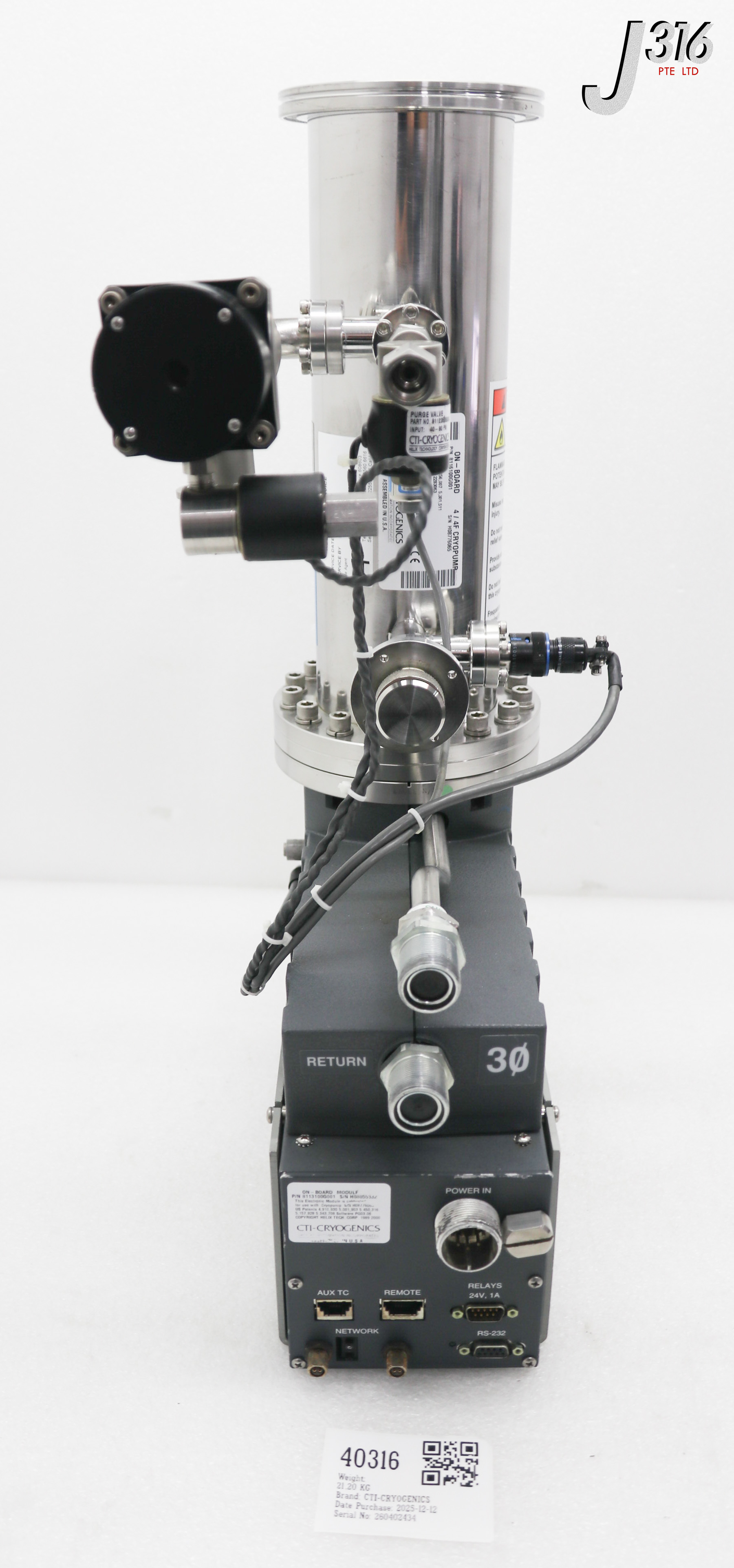 40316 CTI-CRYOGENICS ON-BOARD 4/4F CRYOPUMP W/ ROUGHING VALVE 8115086G001 8116100G001