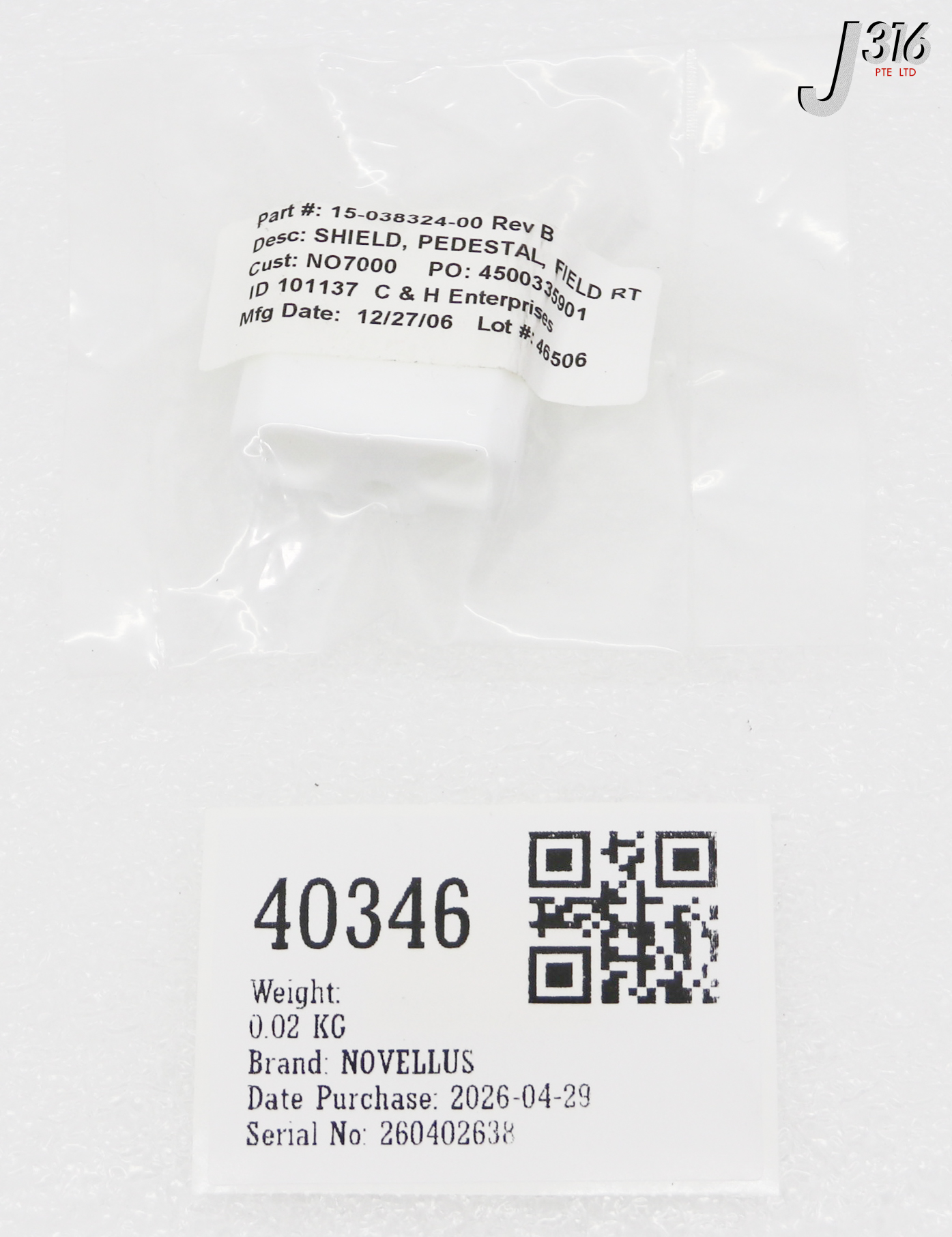 40346 NOVELLUS SHIELD, PEDESTAL, FIELD RT (NEW) 15-038324-00