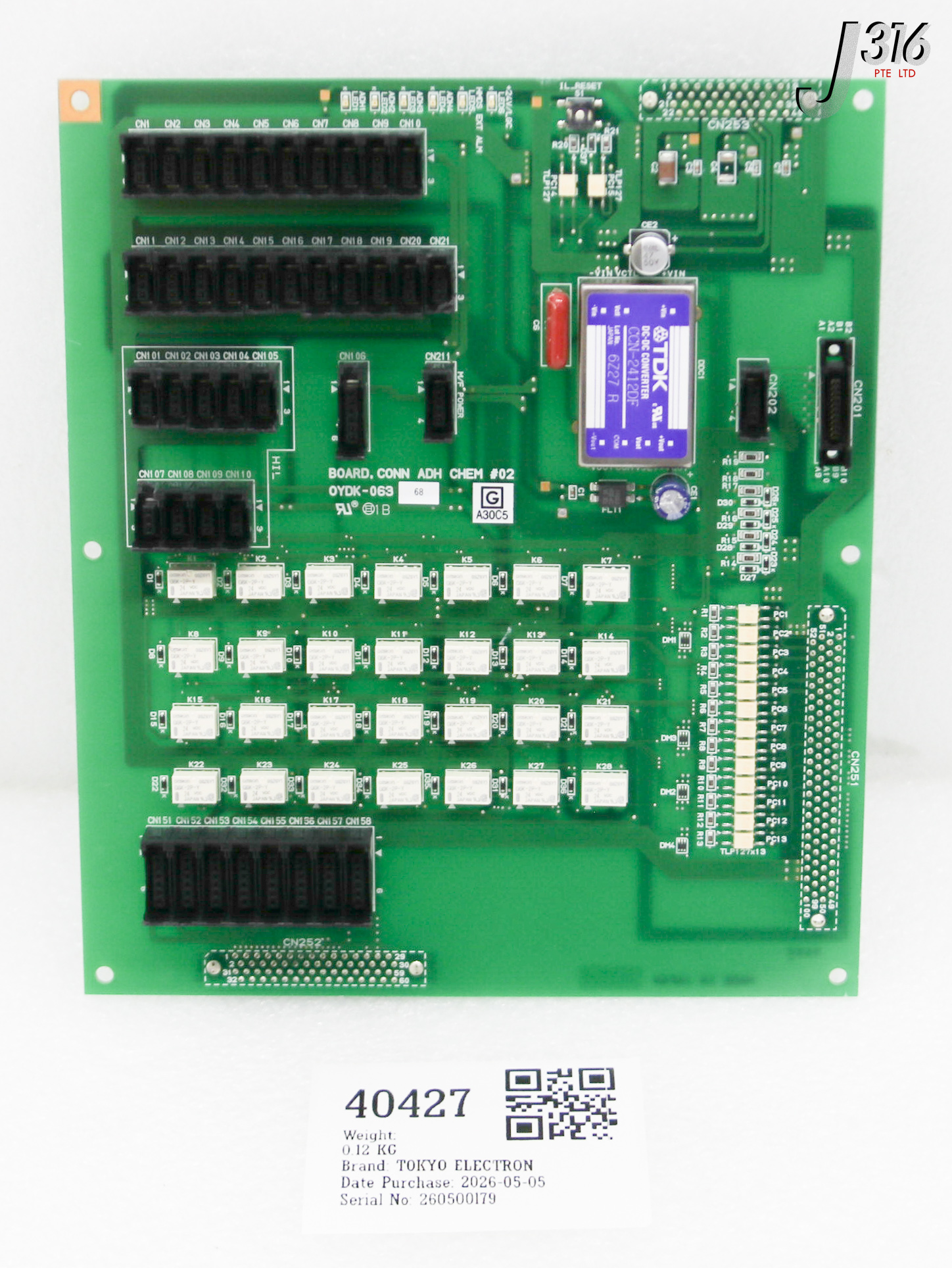 40427 TOKYO ELECTRON PCB, CONN ADH CHEM #02 BD (PARTS) OYDK-063