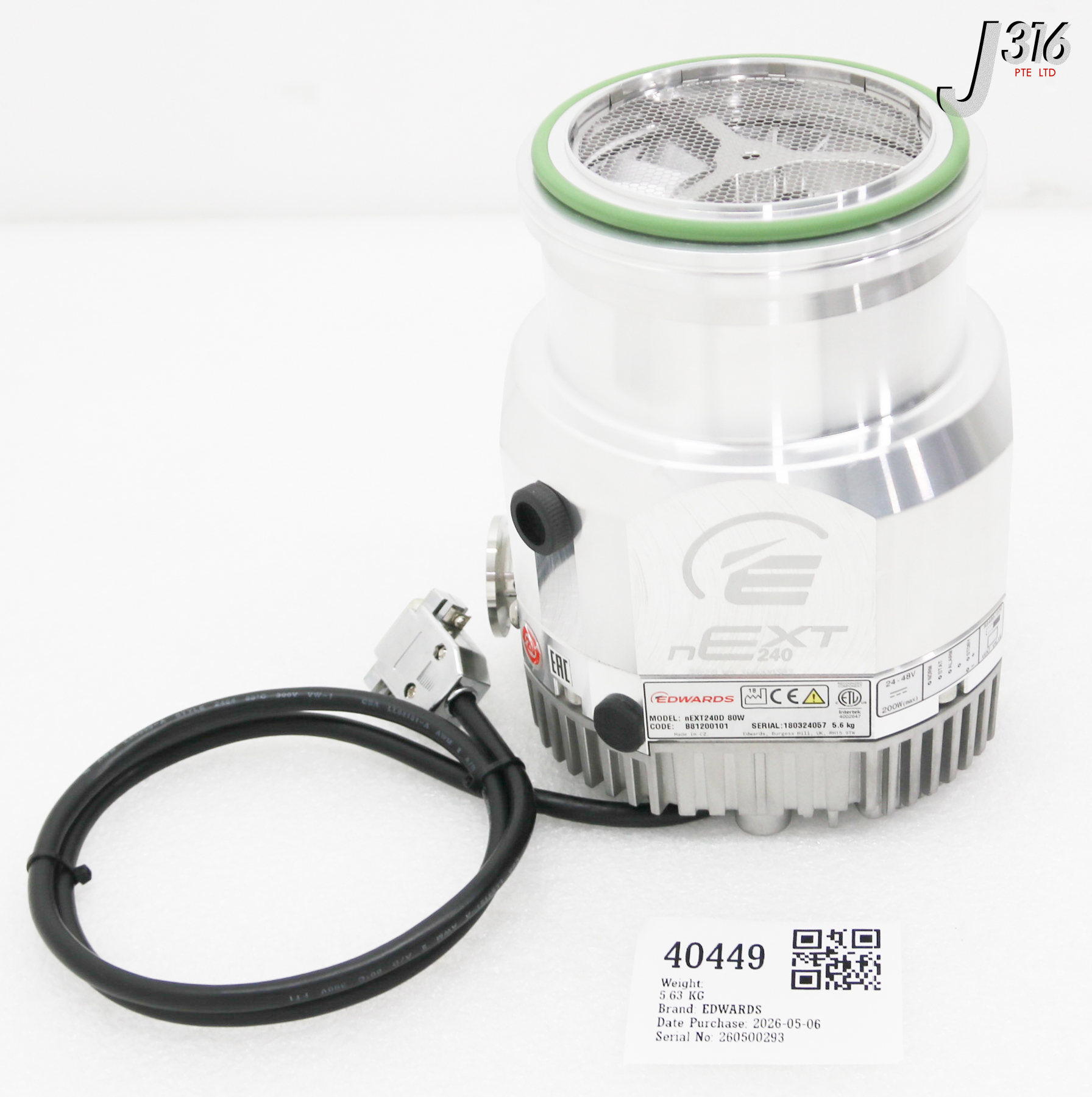 40449 EDWARDS TURBOMOLECULAR PUMP 80W, P/N: B81200101 NEXT240D