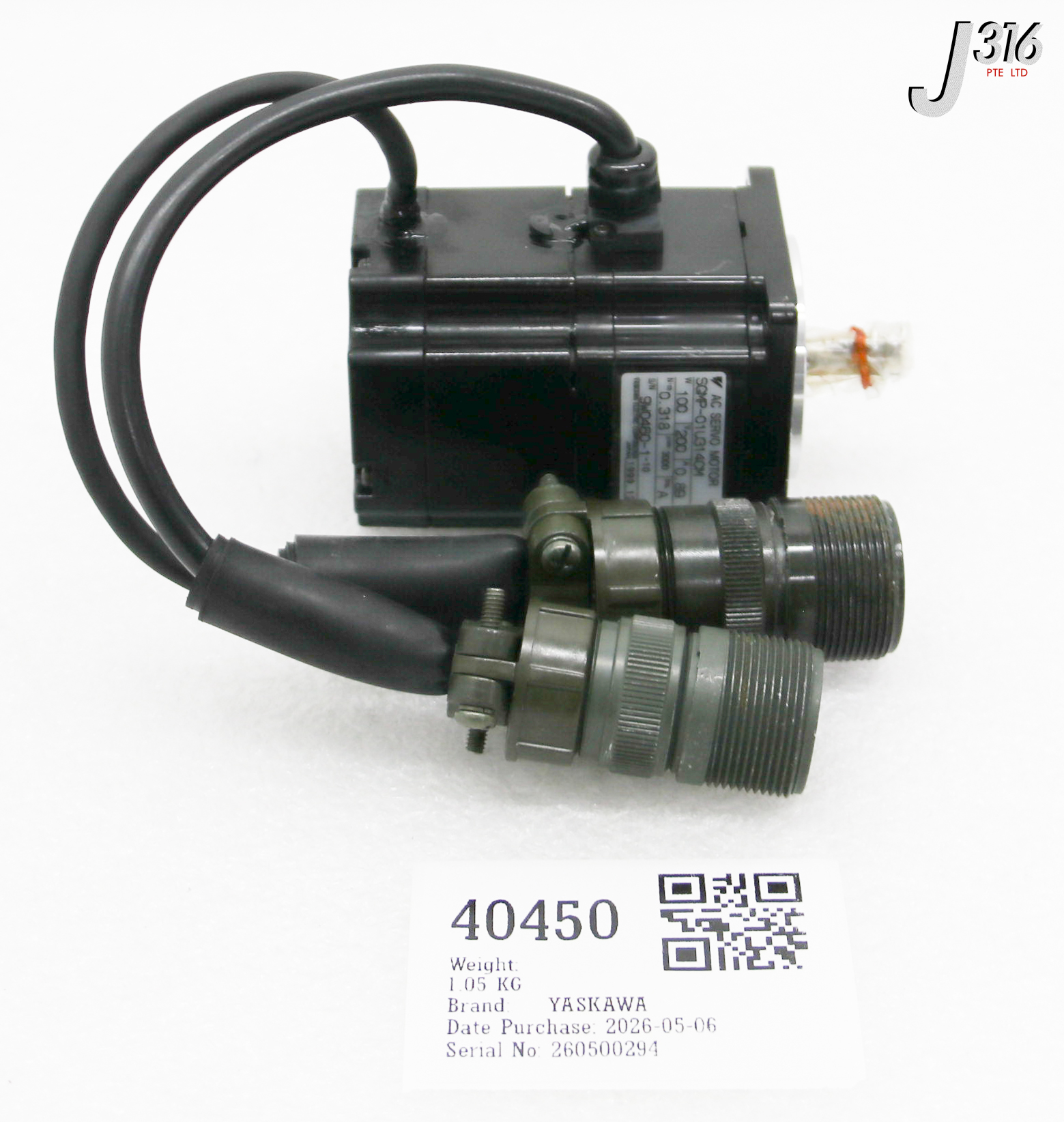 40450 YASKAWA AC SERVO MOTOR (NEW) SGMP-01U314CM