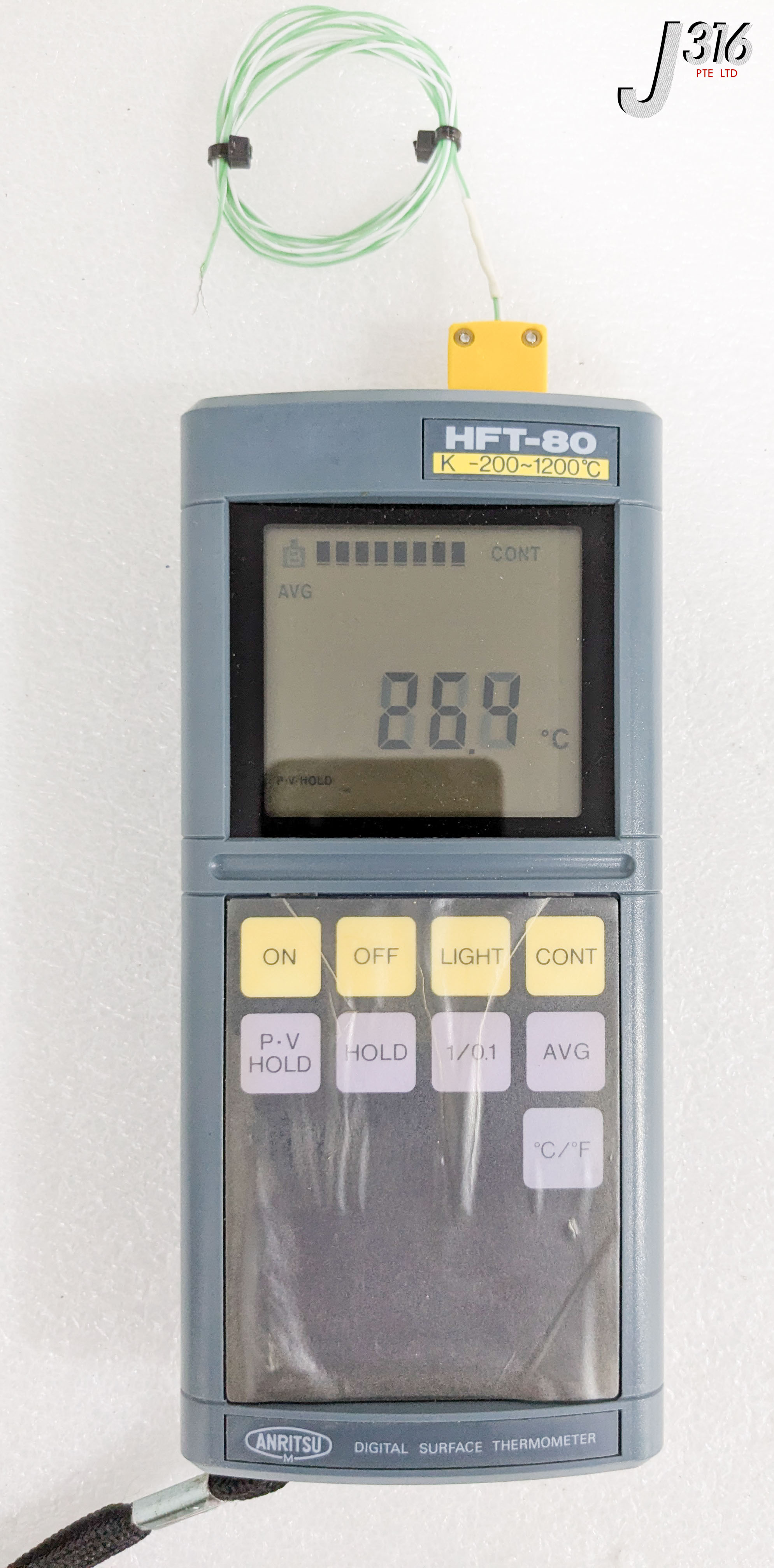 40531 ANRITSU DIGITAL SURFACE THERMOMETER, K -200~1200'C W/ THERMOCOUPLE CONNECTOR HFT-80