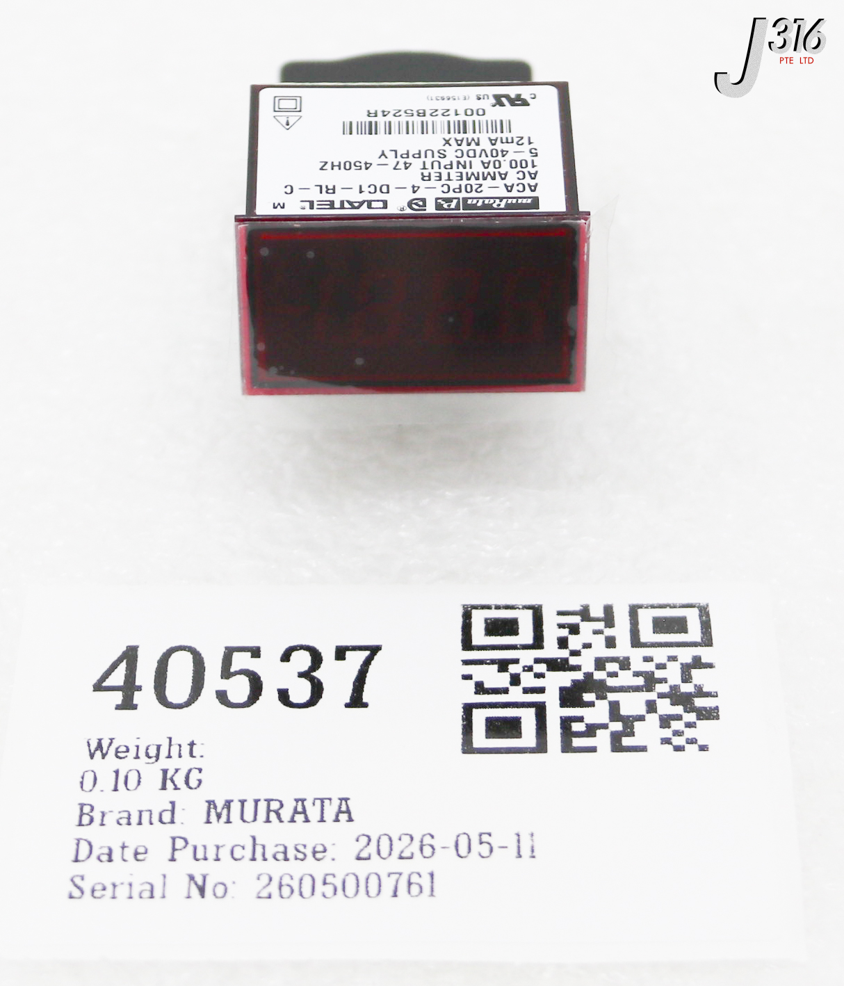 40537 MURATA POWER SOLUTIONS DIGITAL AMMETER DC, 21.3MM X 33.9MM, PN: 8943025 (NEW) ACA-20PC-4-DC1-RL-C