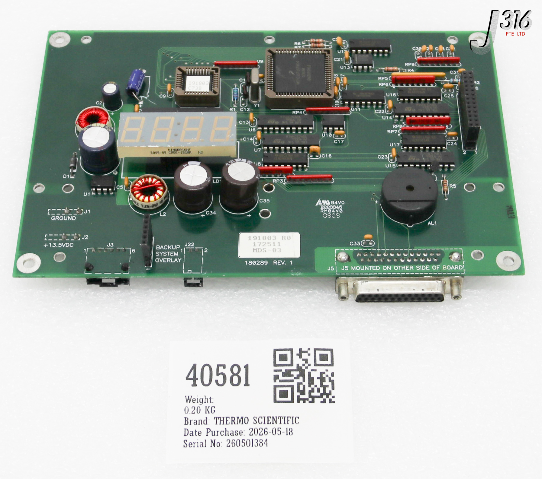 40581 THERMO SCIENTIFIC PCB ASSY W/ DISPLAY BOARD, 191803 R0 180289