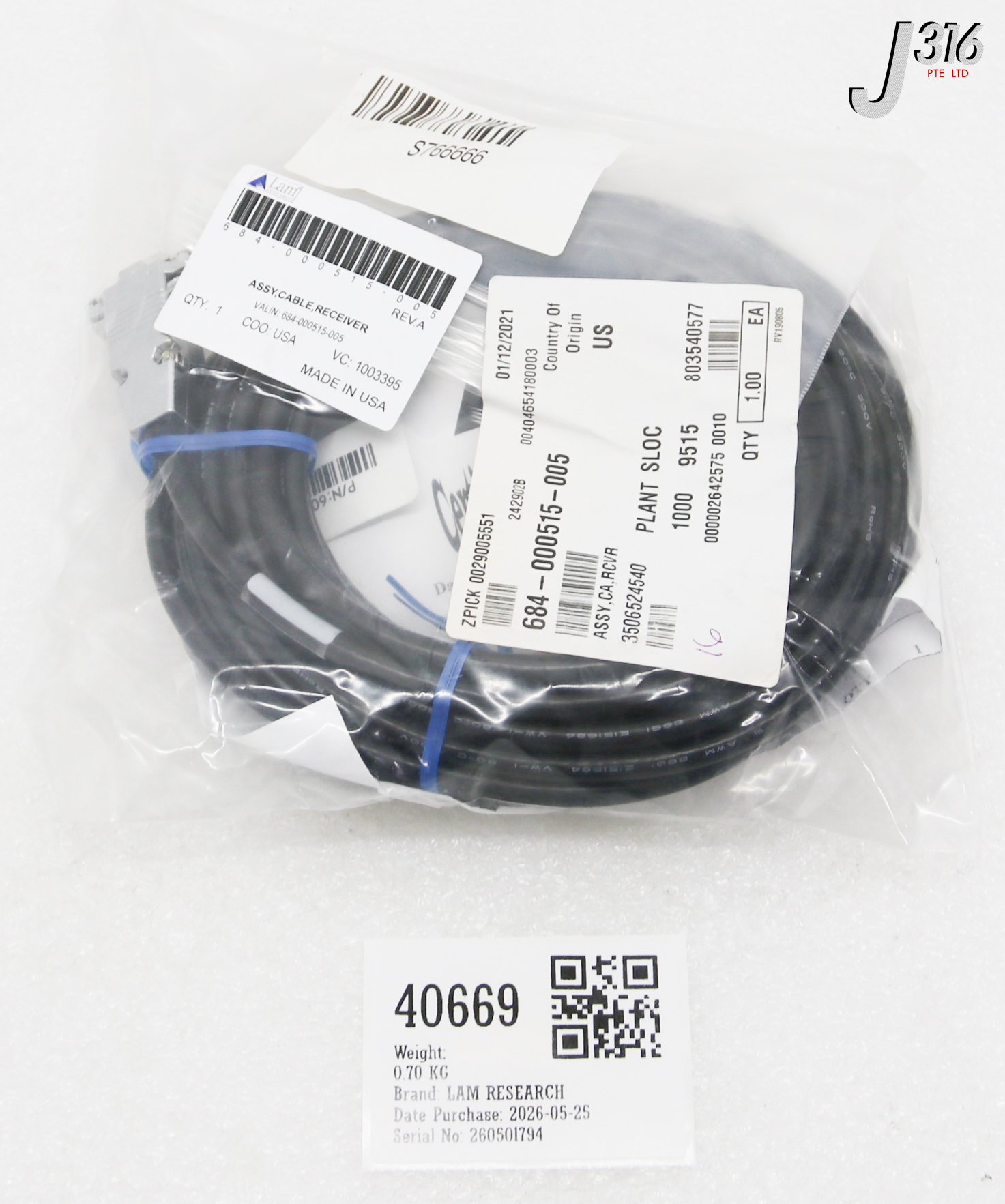 40669 LAM RESEARCH ASSY,CA,RCVR (NEW) 684-000515-005
