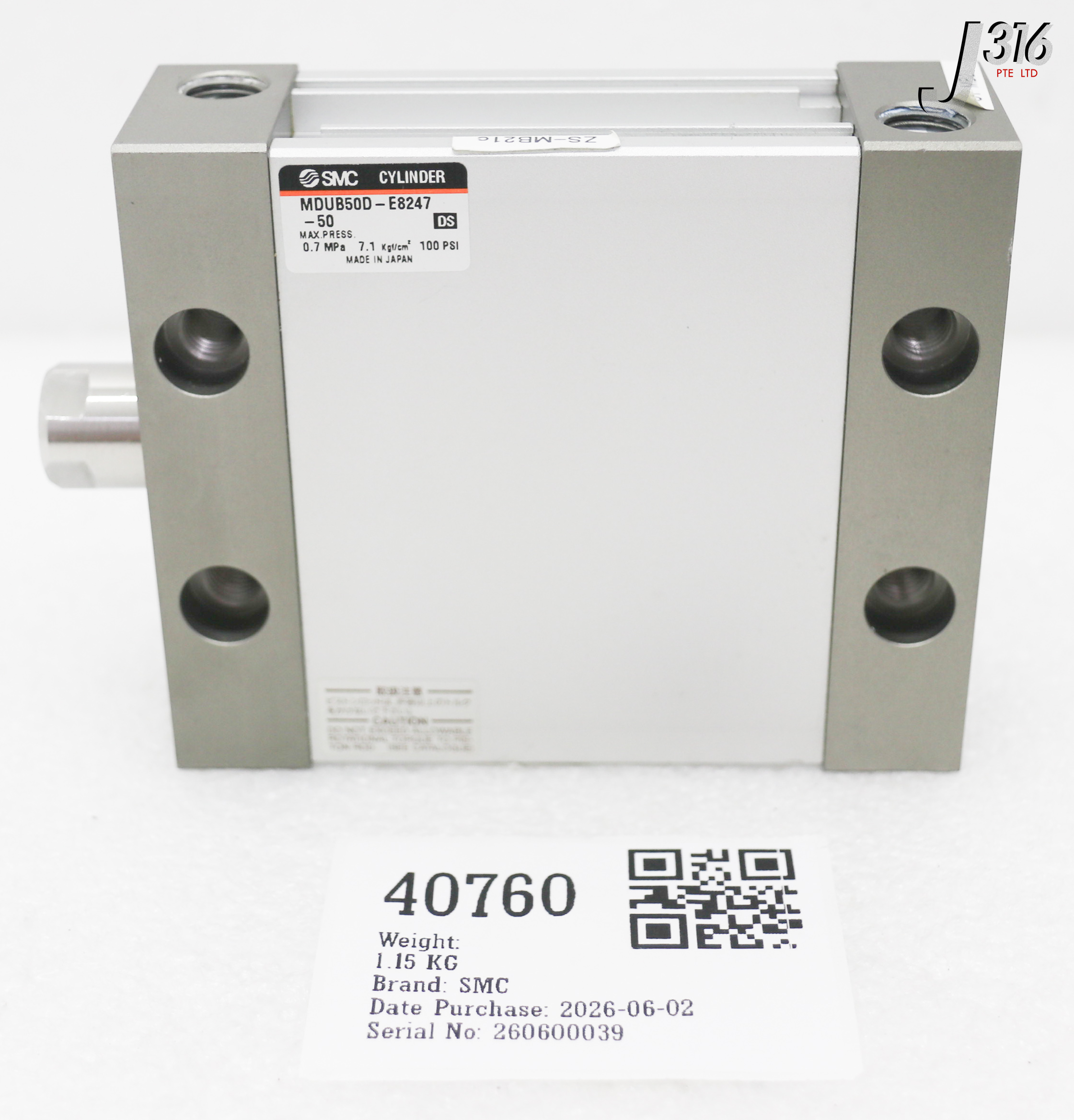 40760 SMC CYLINDER, 0.7MPA MDUB50D-E8247-50