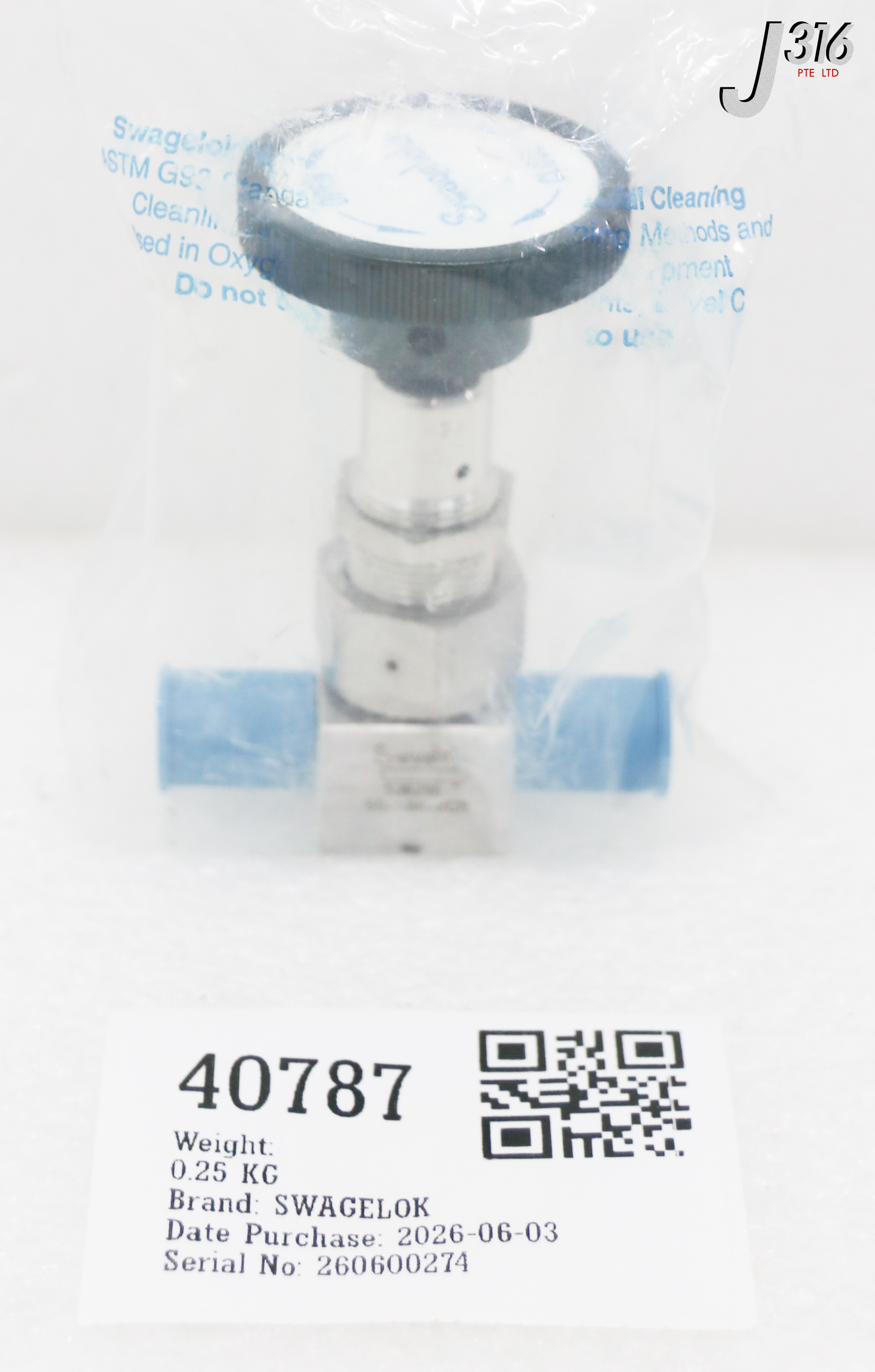 40787 SWAGELOK STAINLESS STEEL BELLOWS SEALED VALVE, 1/4" VCR FACE SEAL FITTINGS (NEW) SS-4BK-VCR