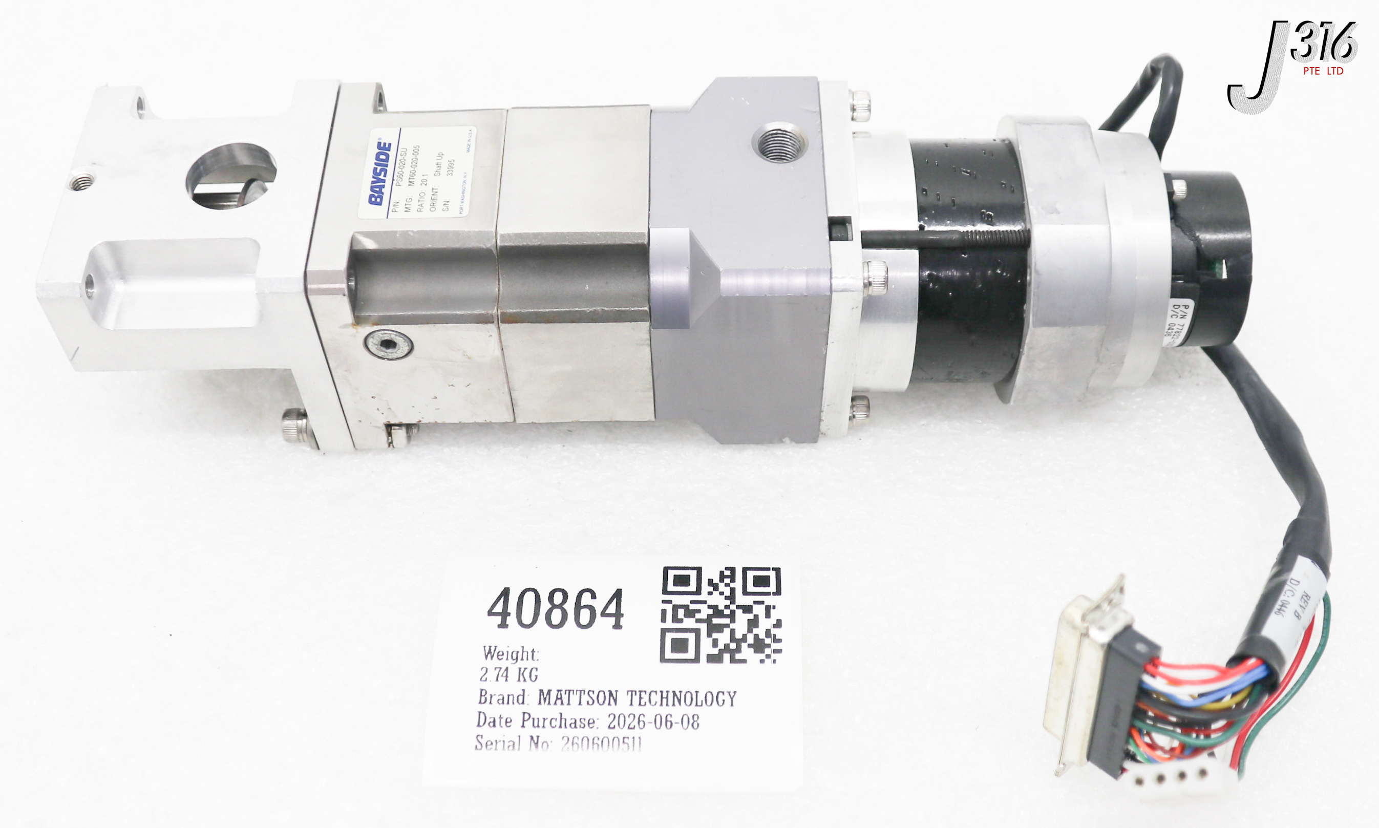 40864 MATTSON TECHNOLOGY INSTRUMENT GRADE, BRUSHLESS DC SERVO MOTOR W/ BAYSIDE SERVO MOTOR GEARED PS60-020-SU IB23000-E1