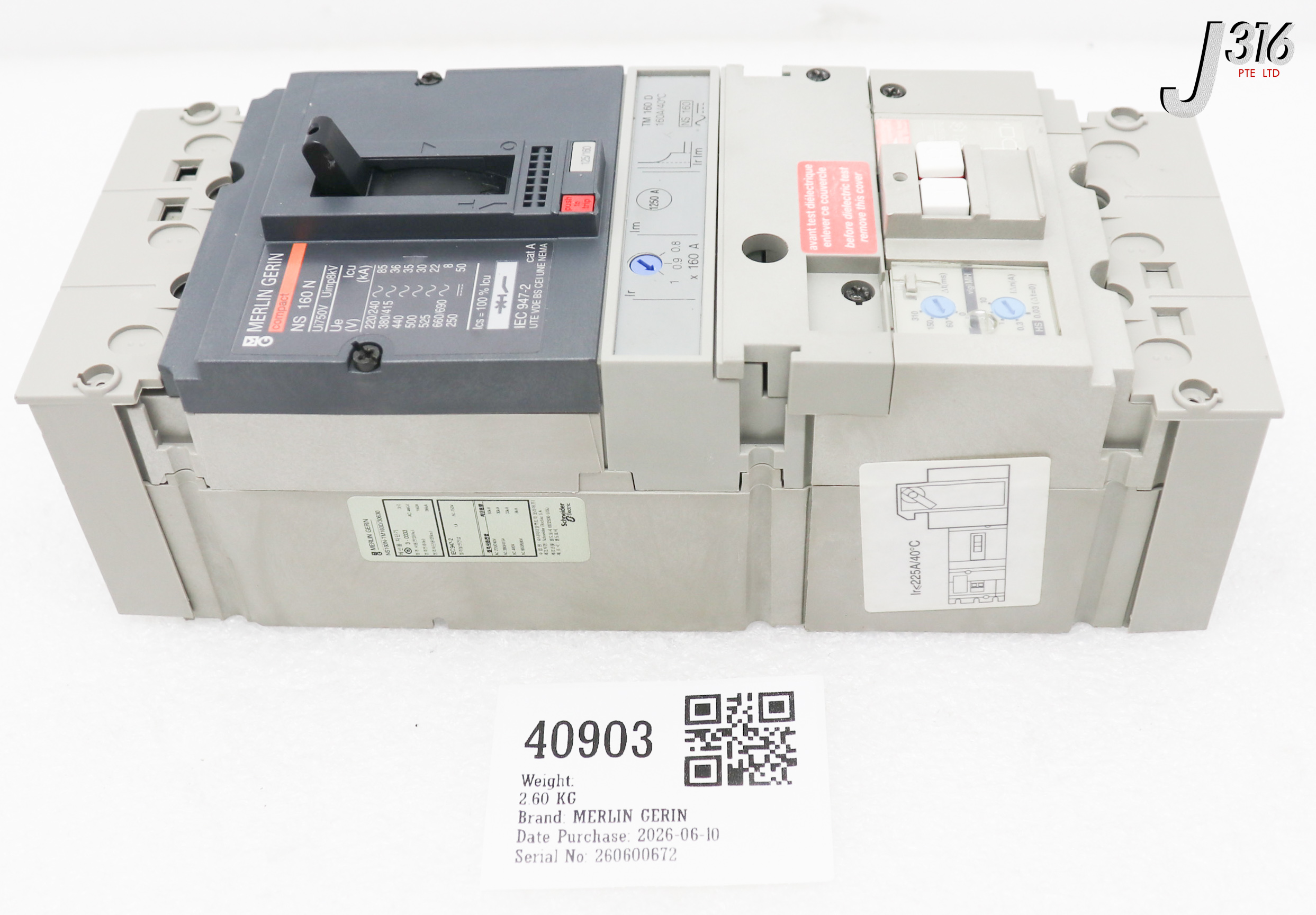 40903 MERLIN GERIN CIRCUIT BREAKER COMPACT W/ VIGI NS100/160 NS160N-TM160D