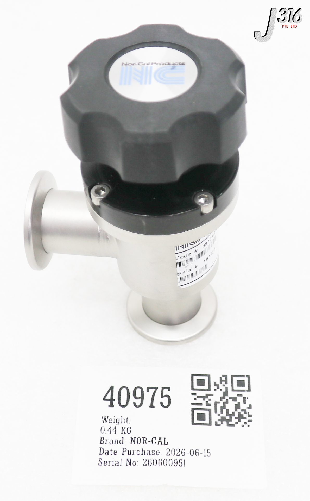 40975 NOR-CAL 90 DEGREE MANUAL ANGLE VACUUM VALVE 3870-02180