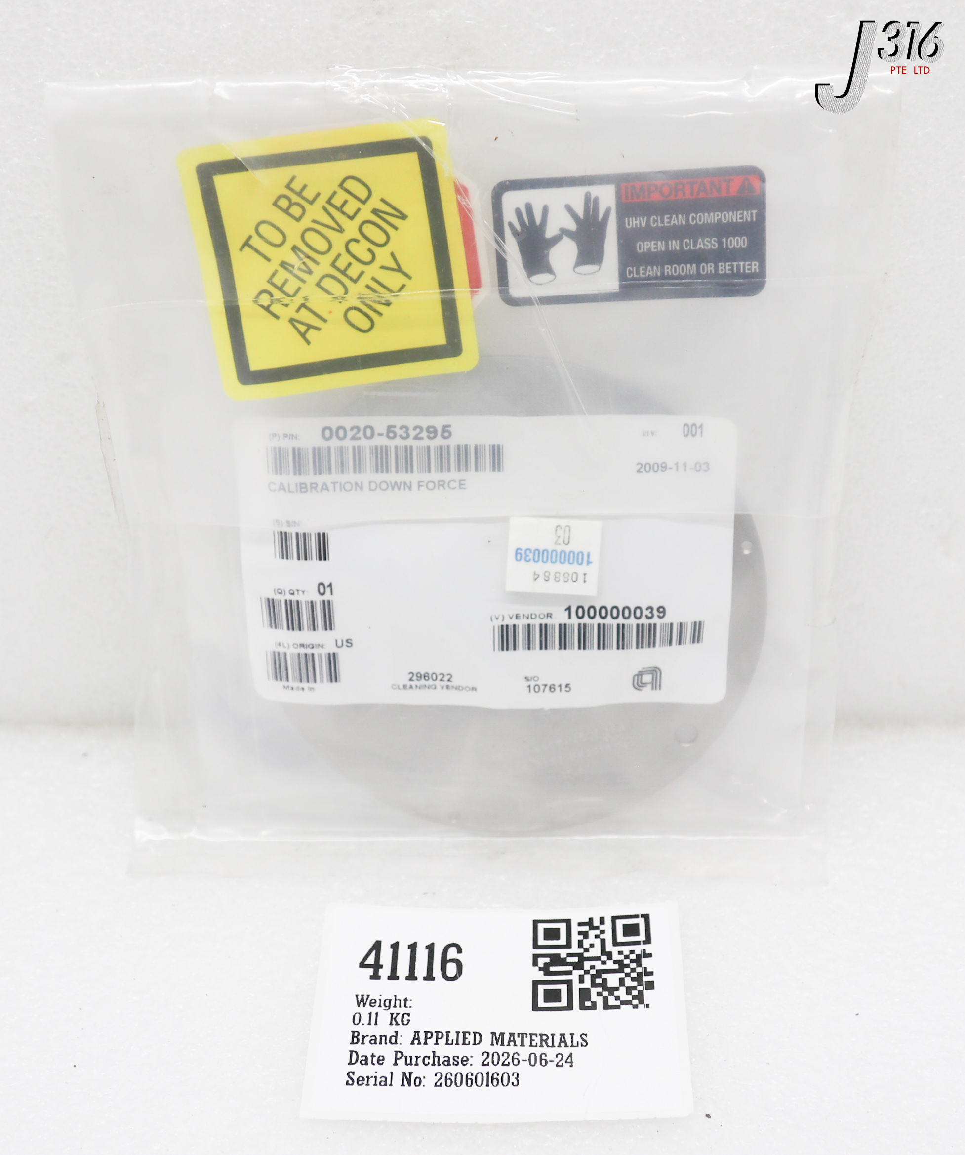 41116 APPLIED MATERIALS CALIBRATION DOWN FORCE UNIVERSAL DISK HO	 (NEW) 0020-53295