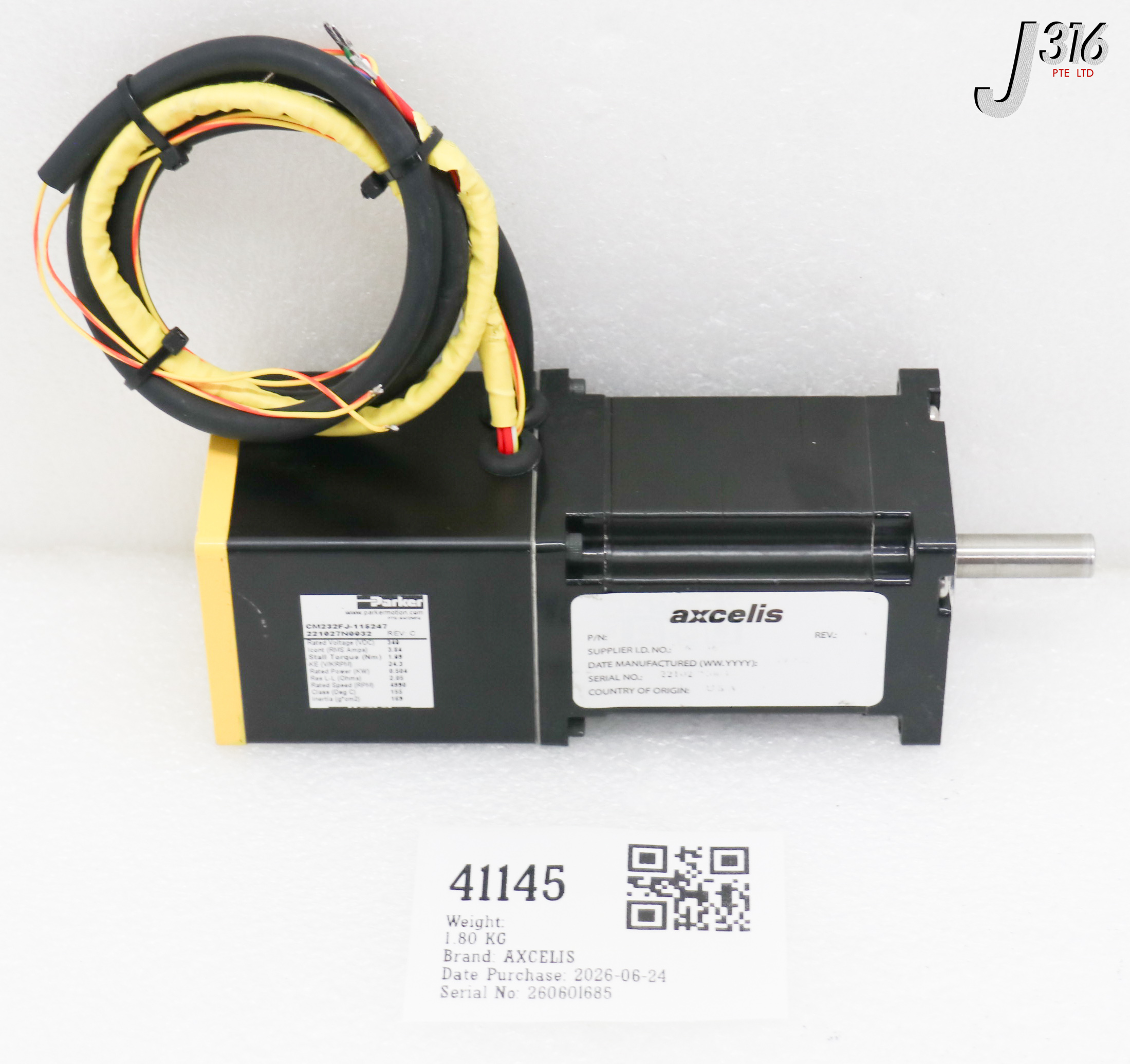 41145 AXCELIS MOTOR DC BRUSHLESS W/ PARKER CM232FJ-115247 BRUSHLESS NEMA 23 SERVO MOTOR 550000551