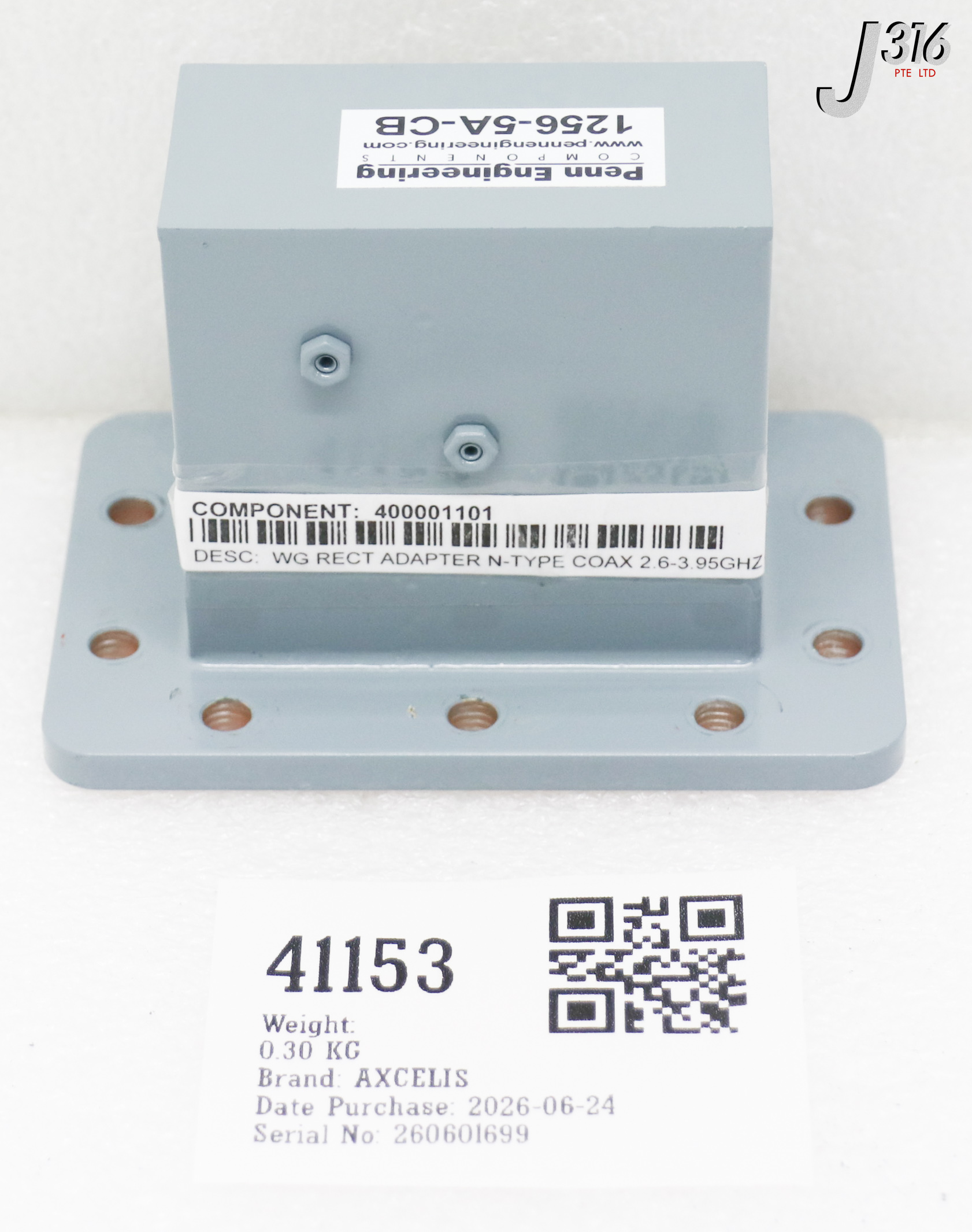 41153 AXCELIS PENN ENGINEERING WG RECT ADAPER N-TYPE COSX 2.6-3.95GHZ, 1256-5A-CB 400001101