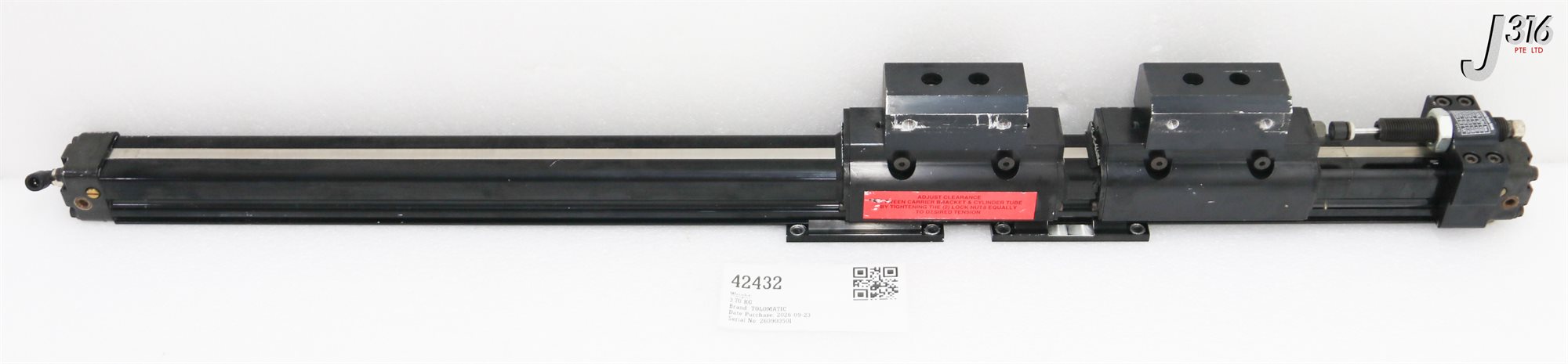 42432 TOLOMATIC SOILD BEARING RODLESS CYLINDER, BASE LENGTH 840MM, STROKE 120MM W/ ENIDINE PM25IC-2B 05100050