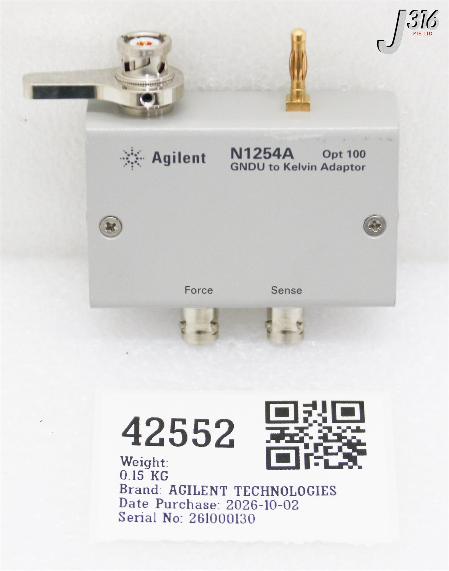 42552 AGILENT TECHNOLOGIES GNDU TO KELVIN ADAPTOR, OPT 100 N1254A