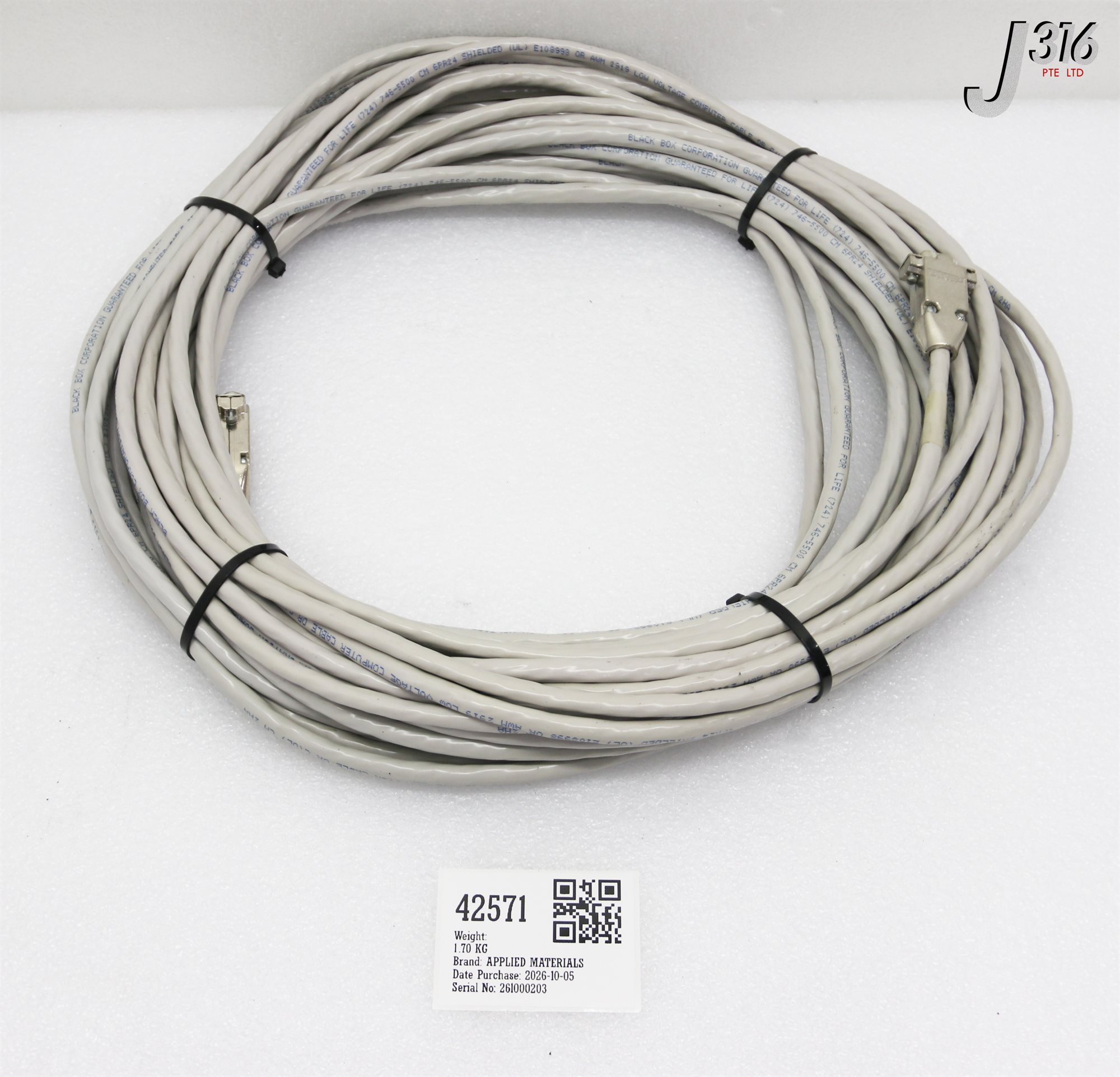 42571 APPLIED MATERIALS CABLE ASSY RS-232 75FT DB9-M/M EMI/RFI H 0620-02383