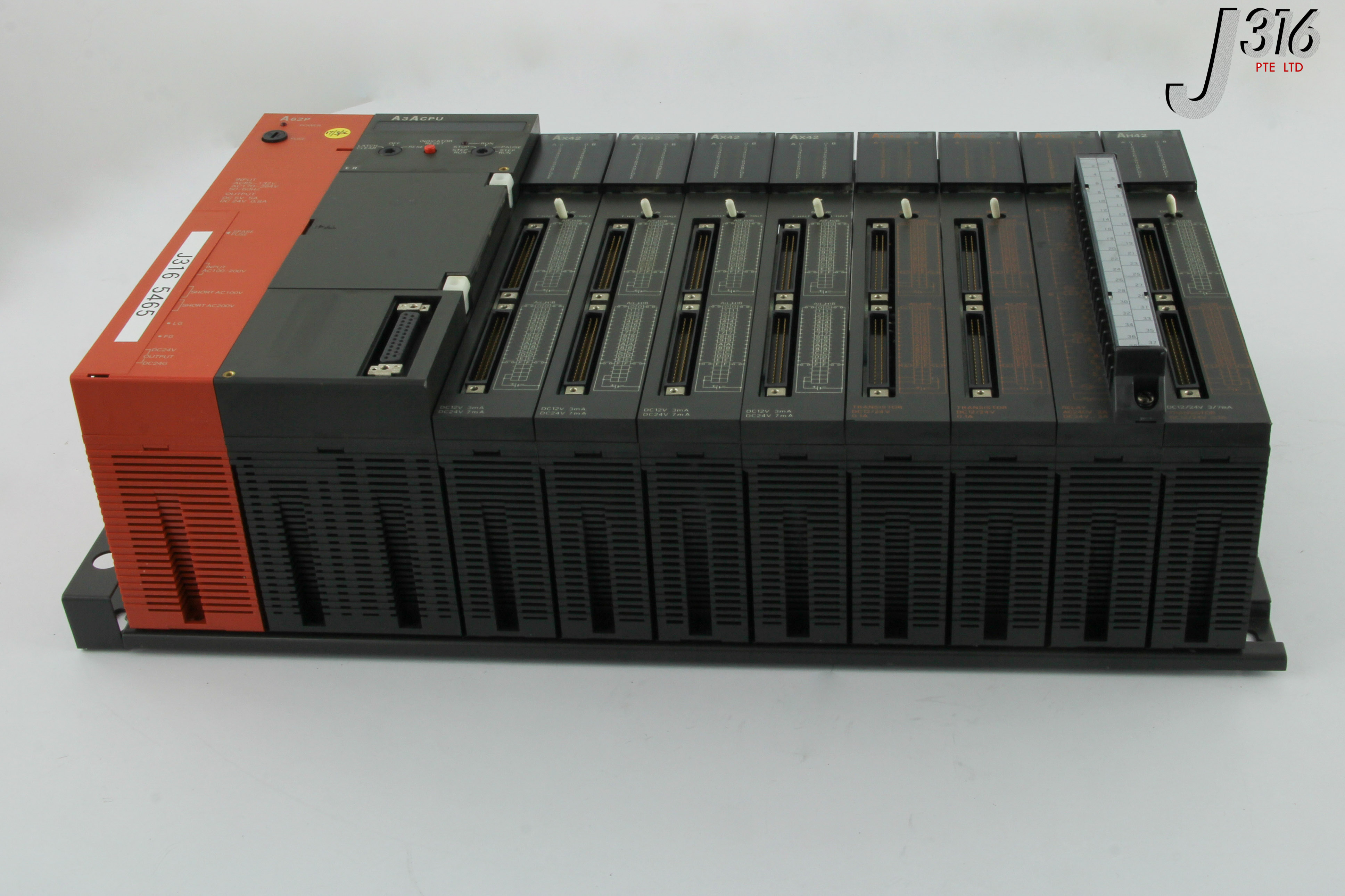 5465 MITSUBISHI MELSEC PLC POWER SUPPLY ASSY W/ A3ACPU, AX42, AY42, AY13 & AH42 A62P