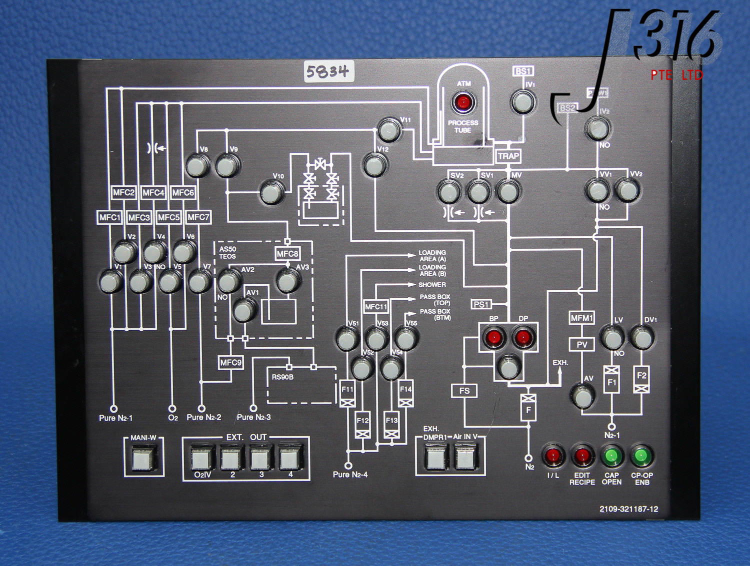5834 TOKYO ELECTRON PCB ASSY C/W GAS FLOW CHART PANEL MC-31023 2109-321187-12