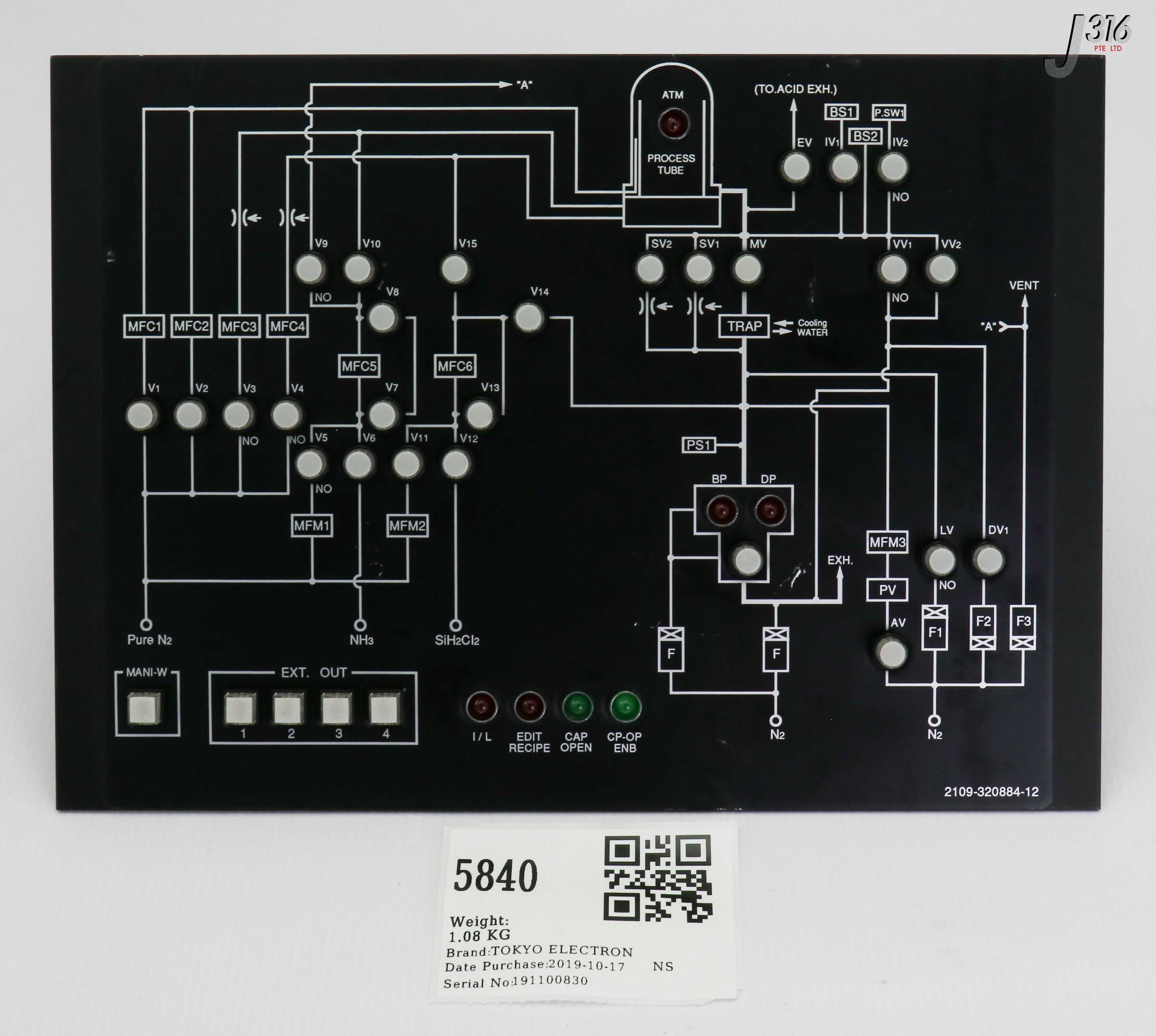 5840 TOKYO ELECTRON PCB ASSEMBLY C/W GAS FLOW CHART FLOW MC-31023 2109-320884-12