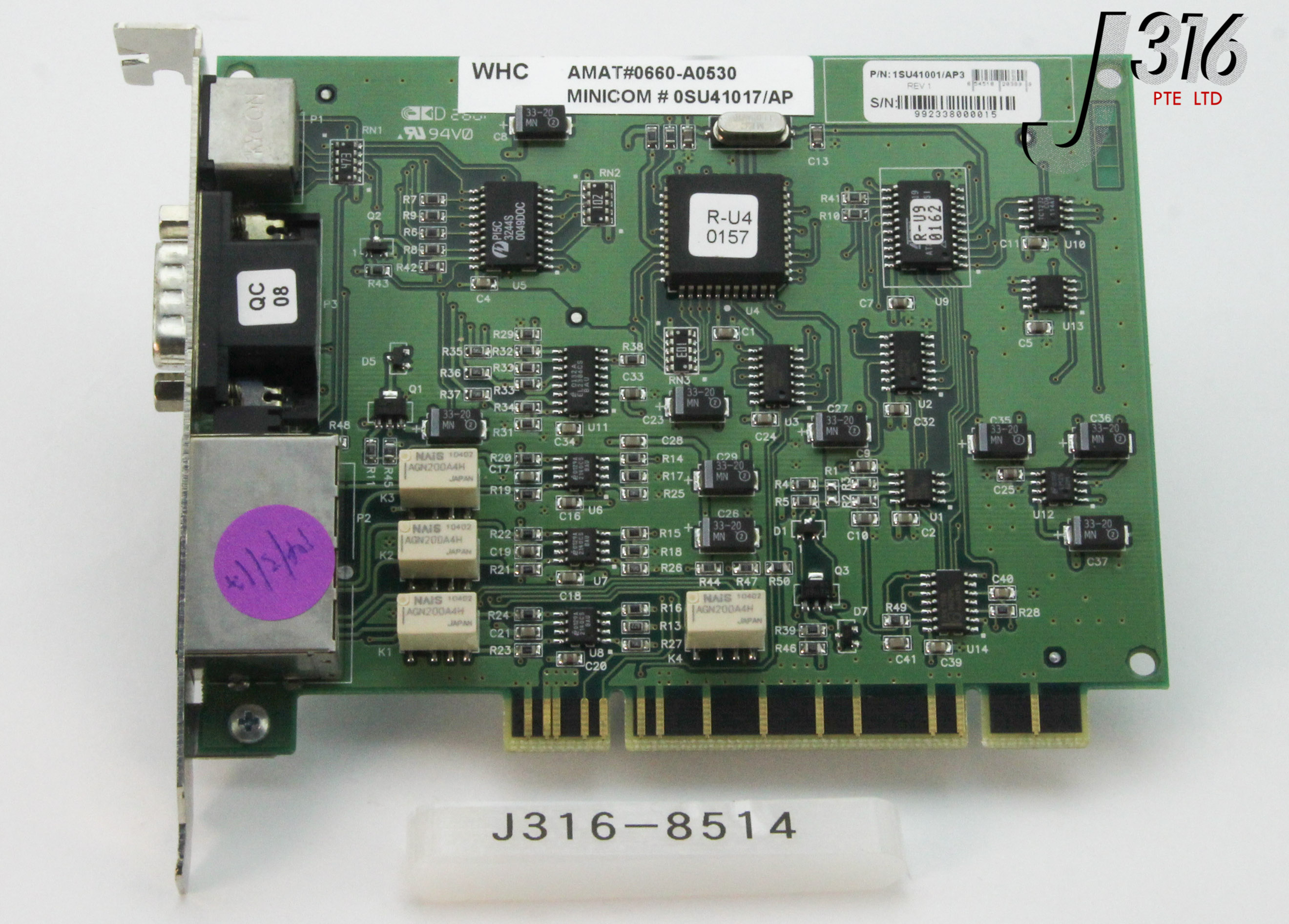 8514 APPLIED MATERIALS MINICOM REMOTE PCI CARD, 1SU41001/AP3 0660-A0530