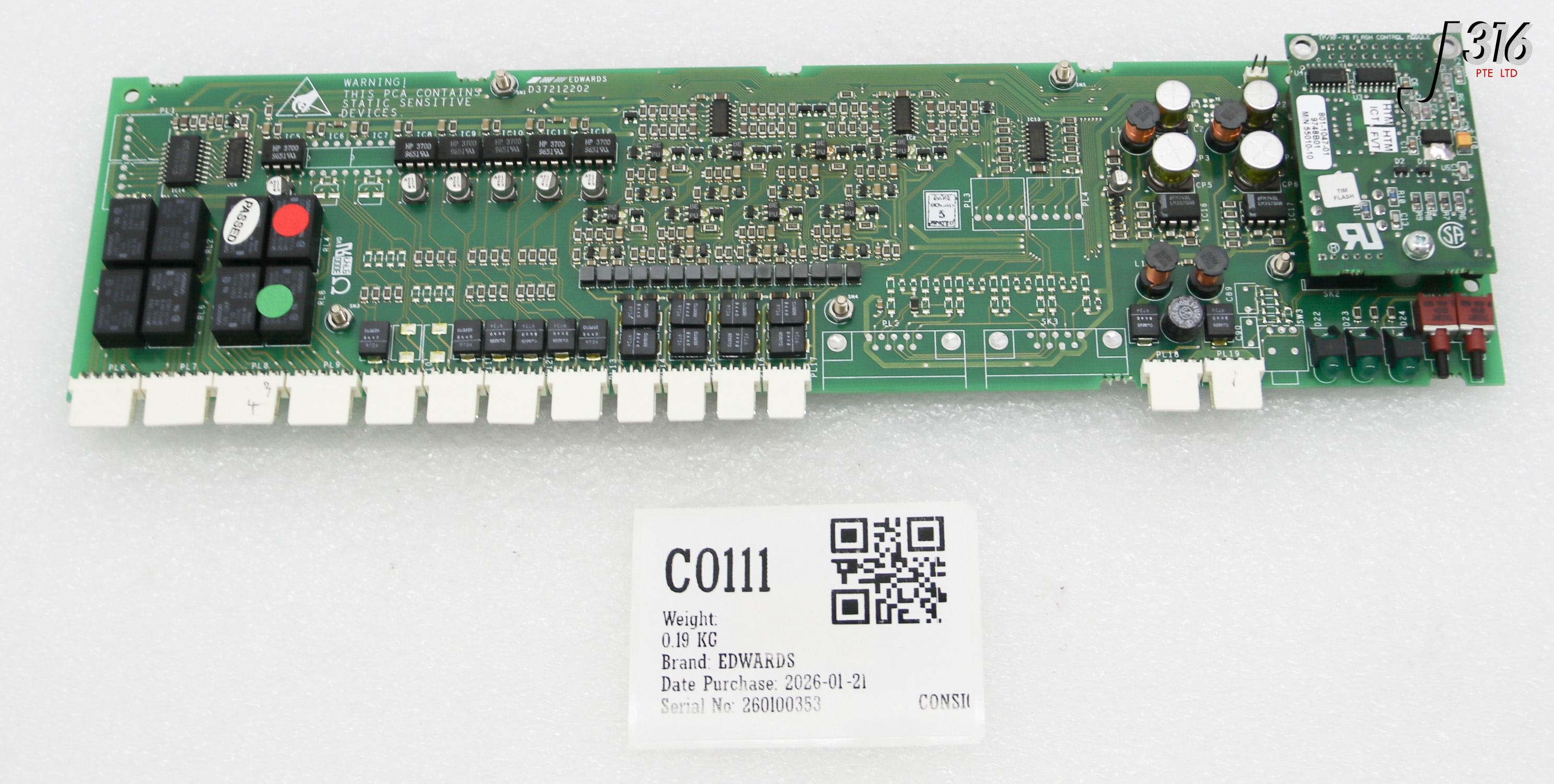 C0111 EDWARDS FLASH CONTROL MODULE PCB ASSY D37212202