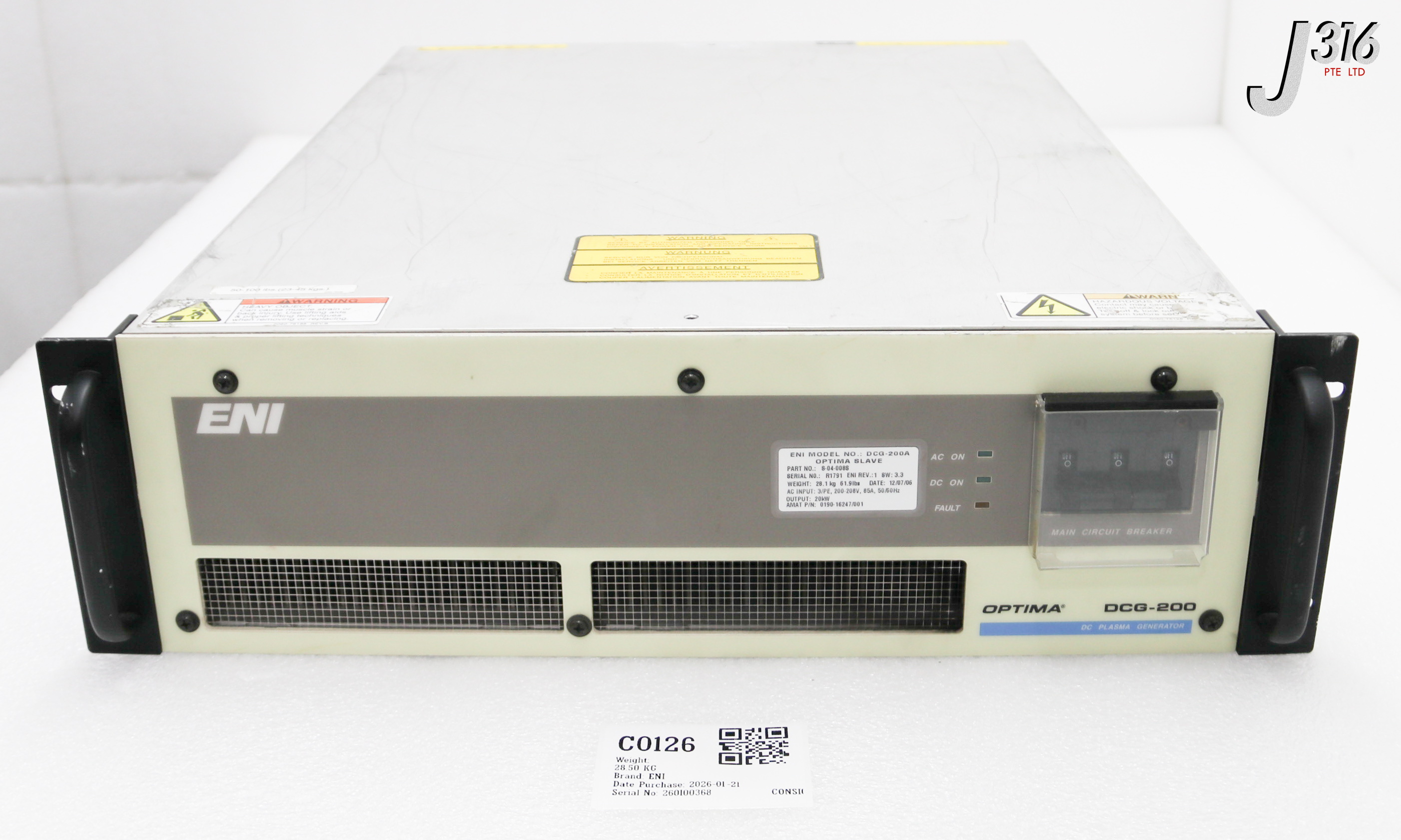 C0126 ENI DC PLASMA GENERATOR, 8-04-0088, 0190-16247 (PARTS) DCG-200A
