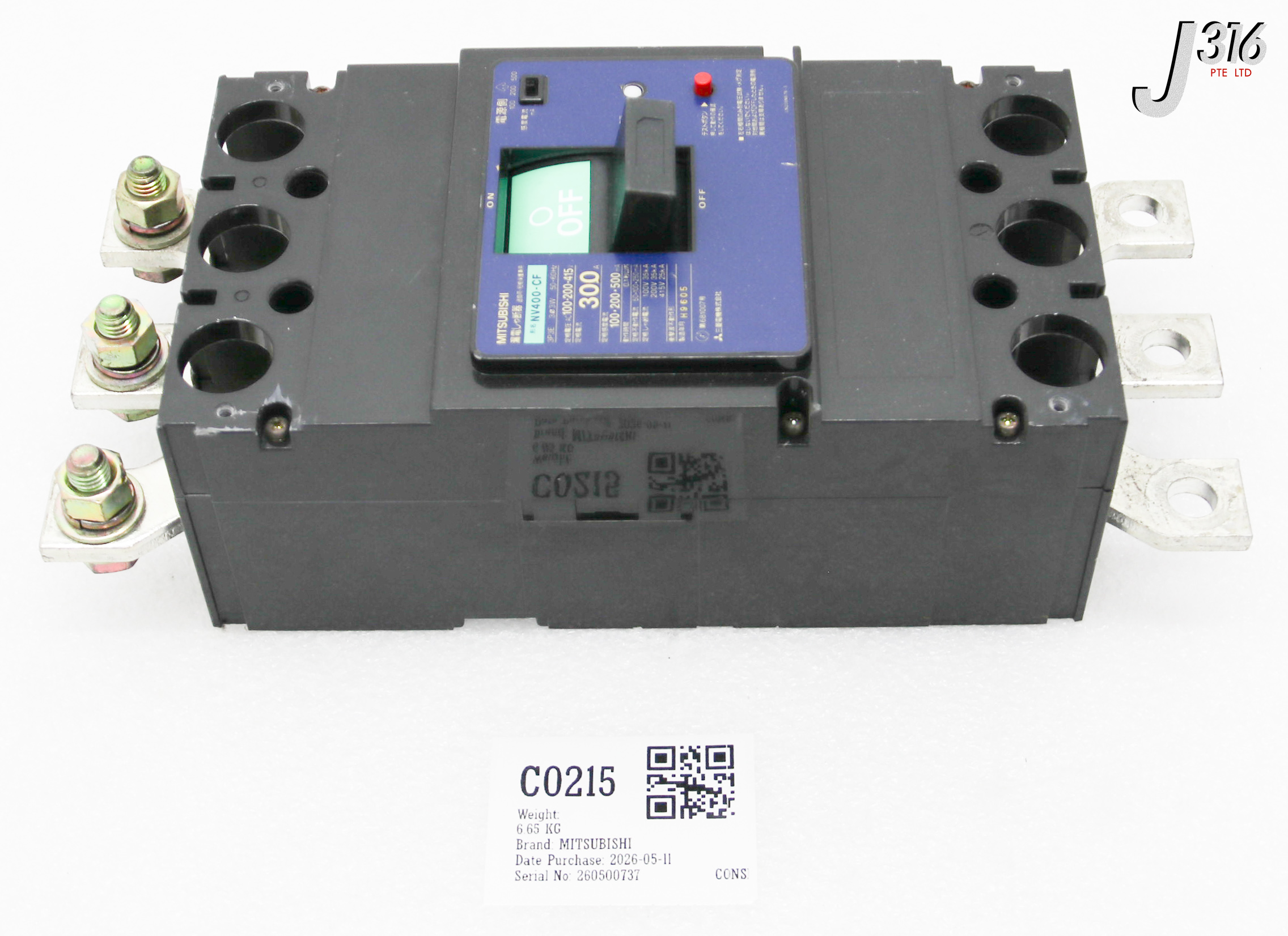 C0215 MITSUBISHI BREAKER, 300A NV400-CF