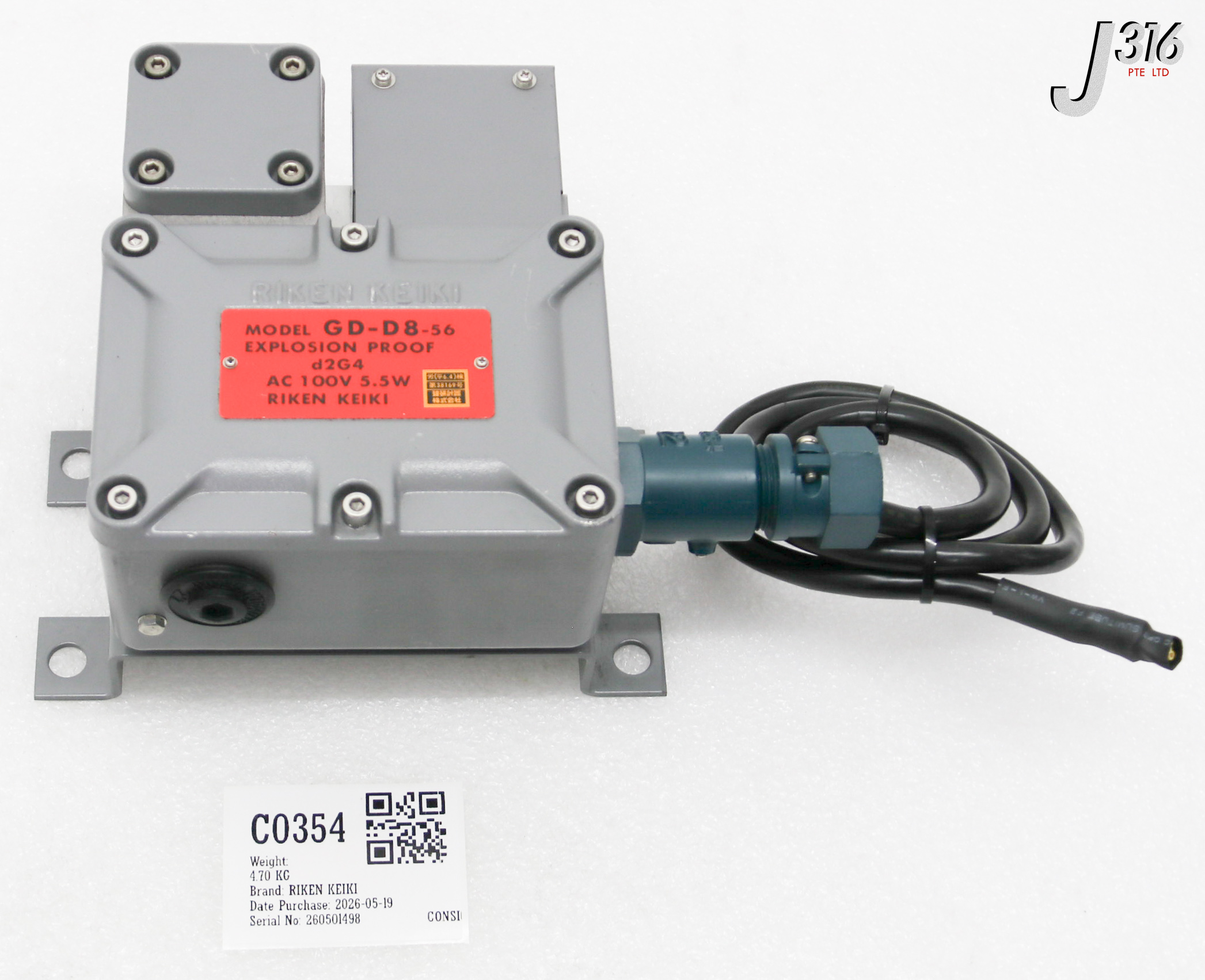 C0354 RIKEN KEIKI COMBUSTIBLE GAS DETECTOR W/ SENSOR HW-6211/IPA GD-D8-56