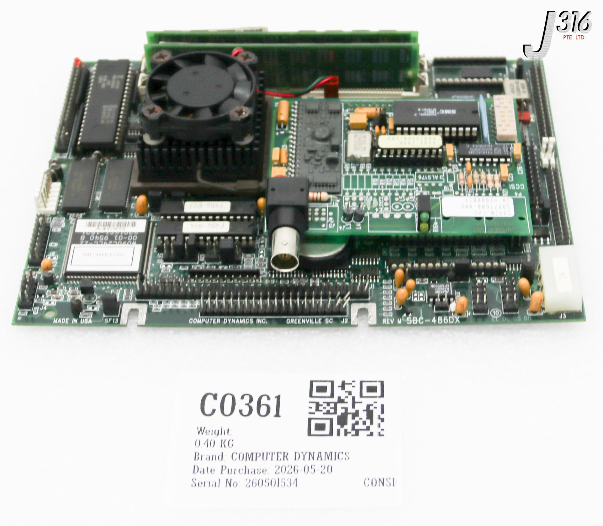C0361 COMPUTER DYNAMICS LINES UNLIMITED SINGLE BOARD COMPUTER W/ SBX20-CXS, SB873600-00 SBC-486DX