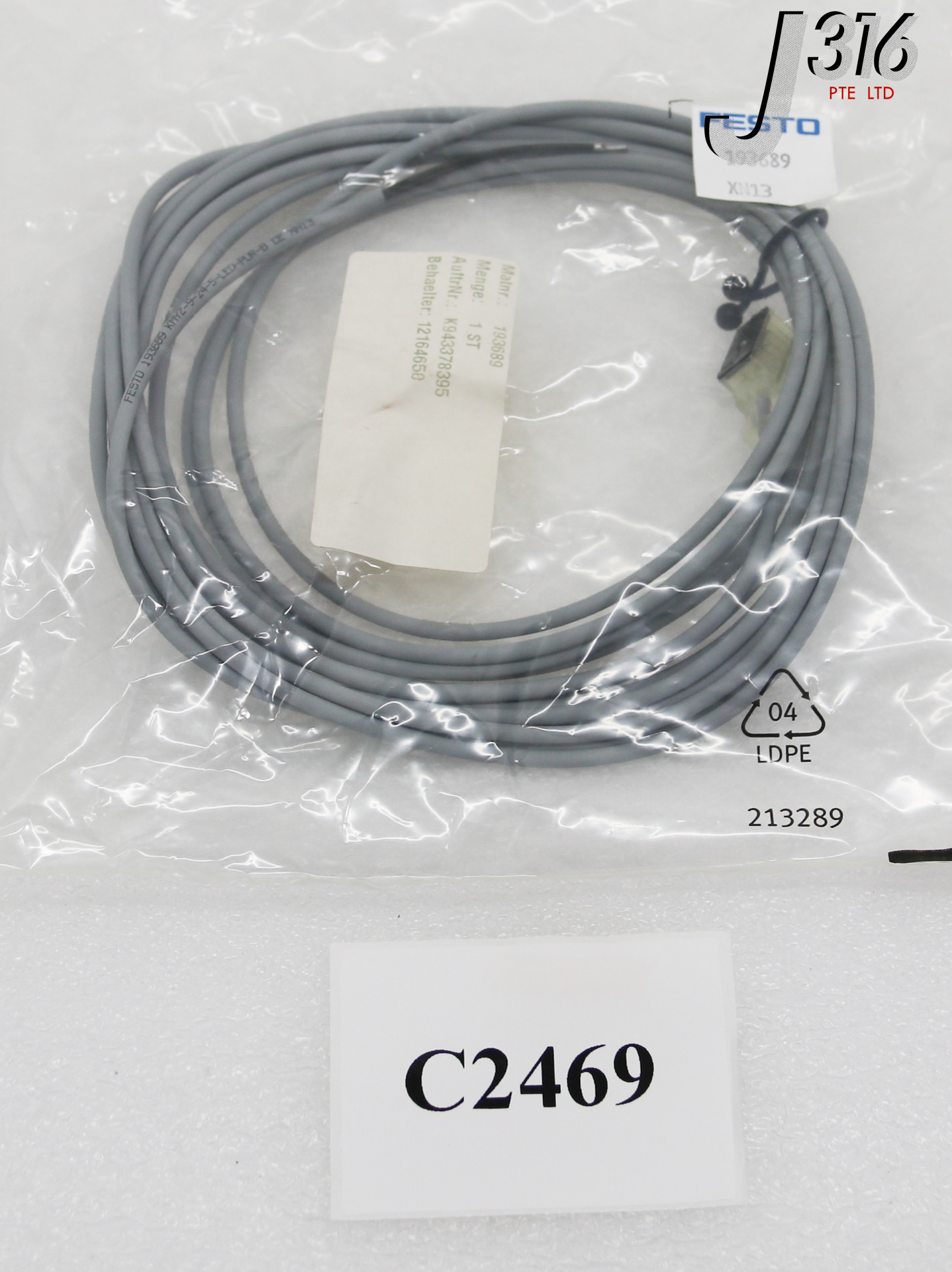 C2469 FESTO CABLE ASSY, CONNECTNG CABLE, LENGTH: 5M, P/N: 193689 (NEW) KMYZ-9-24-5-LED-PUR-B