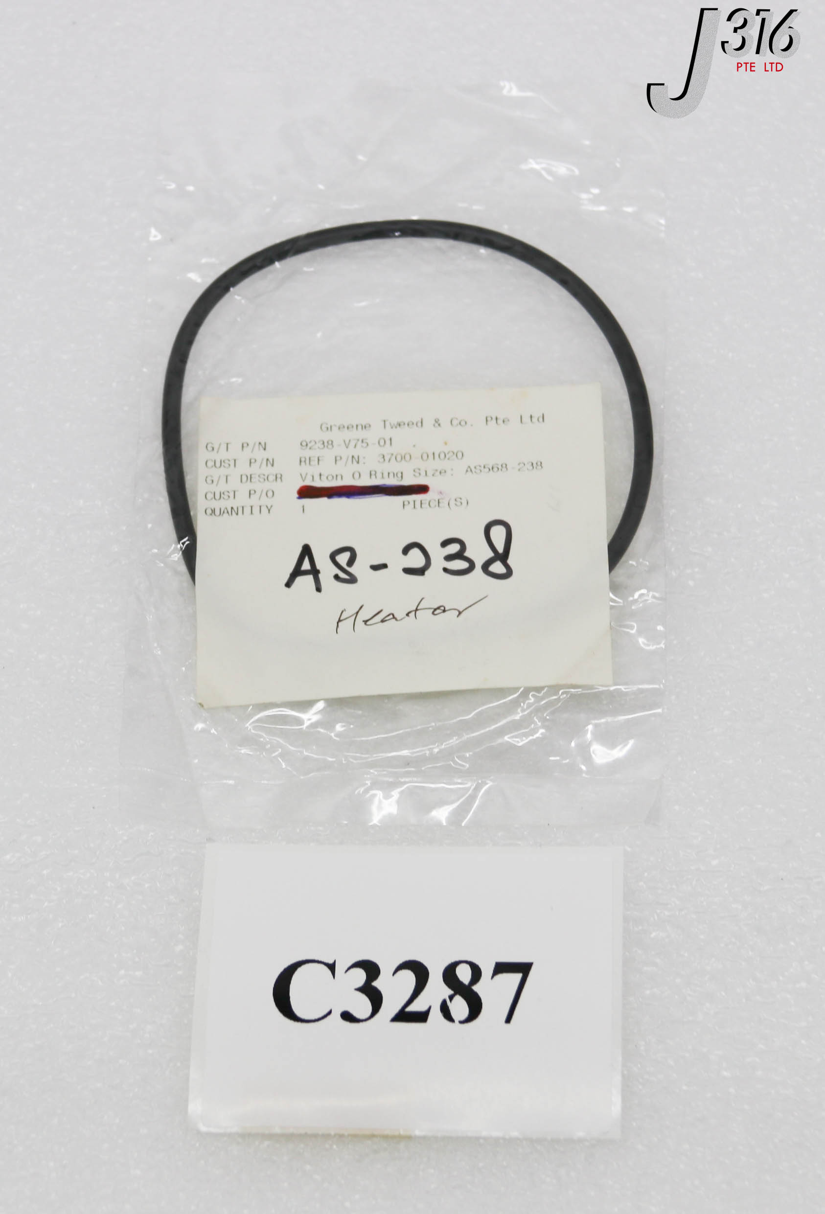 C3287 APPLIED MATERIALS O-RING, ID 3.484 CSD .139 (NEW) 3700-01020