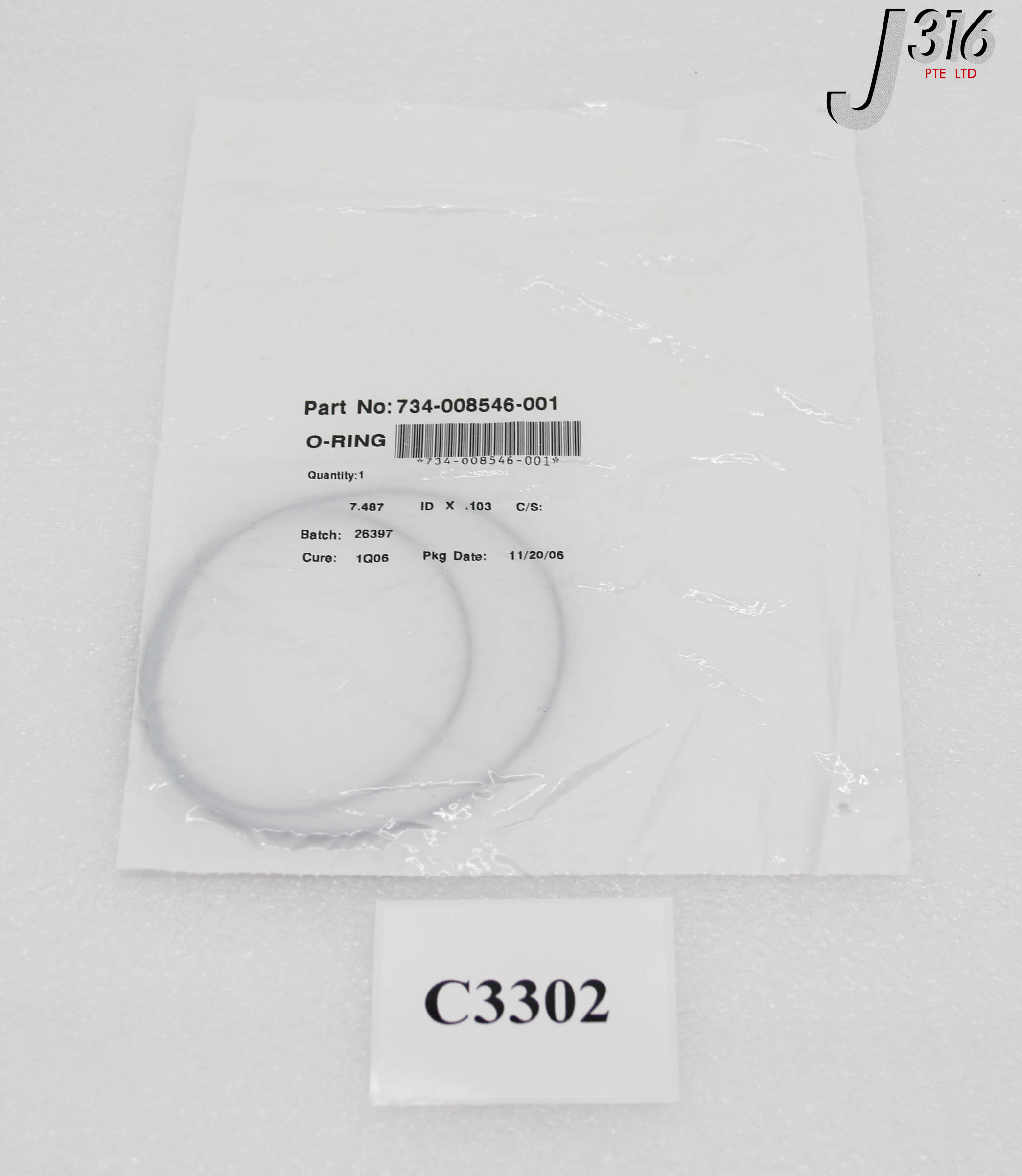 C3302 LAM RESEARCH O-RING, 7.487 ID X .103 C/S (NEW) 734-008546-001