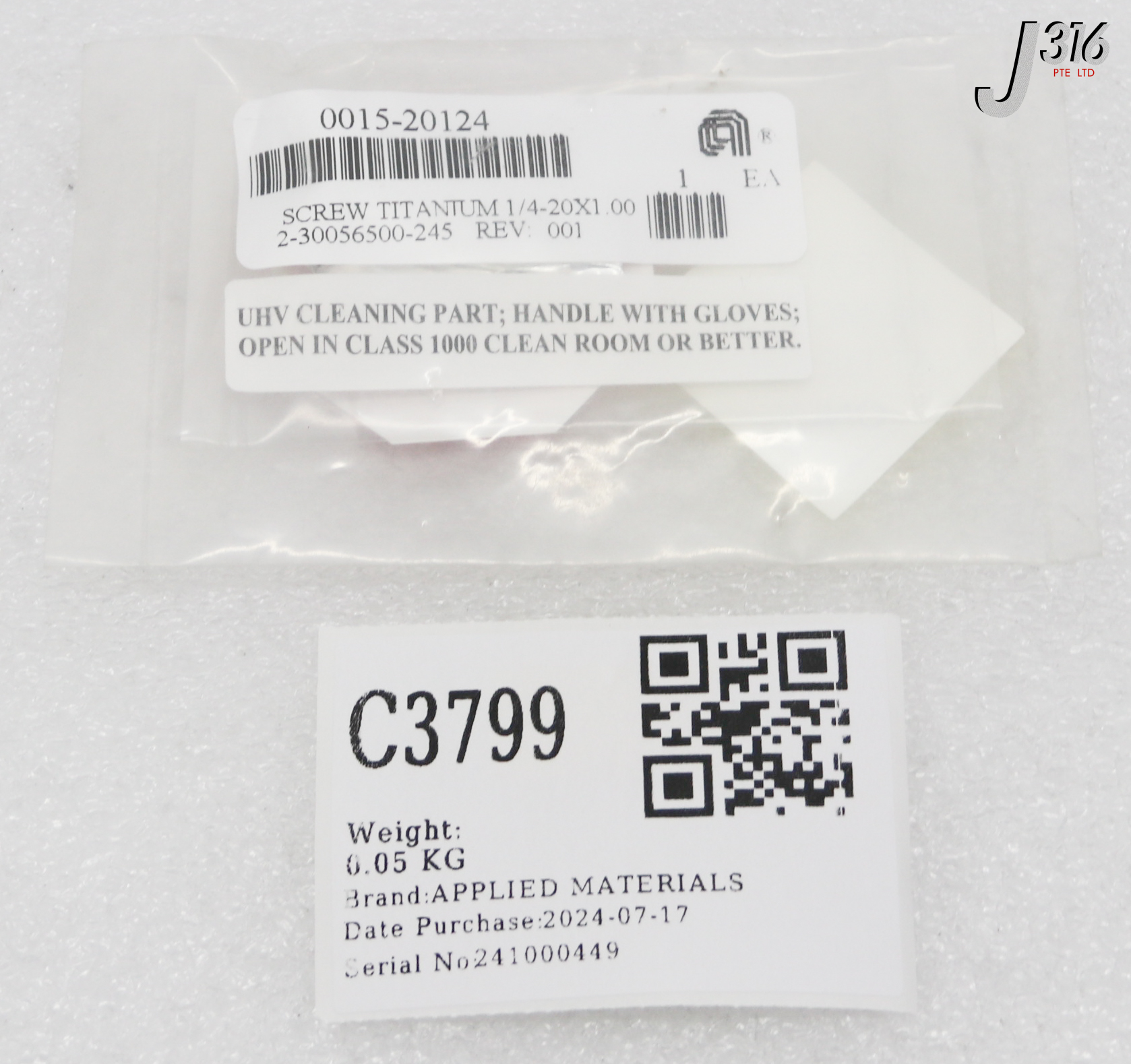 C3799 APPLIED MATERIALS SCR 1/4 - 20 X 1 TITANIUM VENTED FLAT HE (NEW) 0015-20124