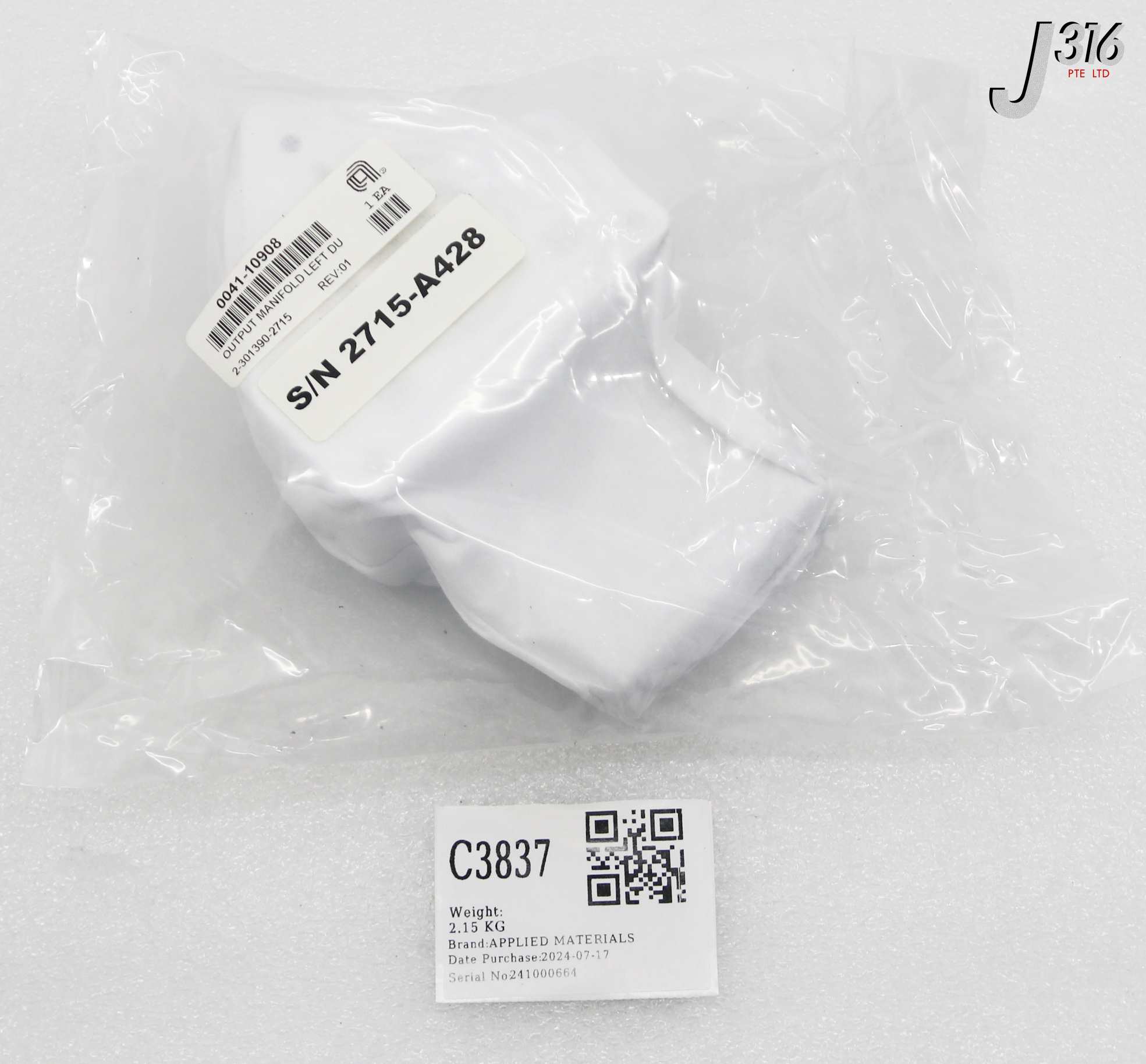 C3837 APPLIED MATERIALS OUTPUT, MANIFOLD, LEFT, DUAL HOLE, PRODUCER (NEW) 0041-10908