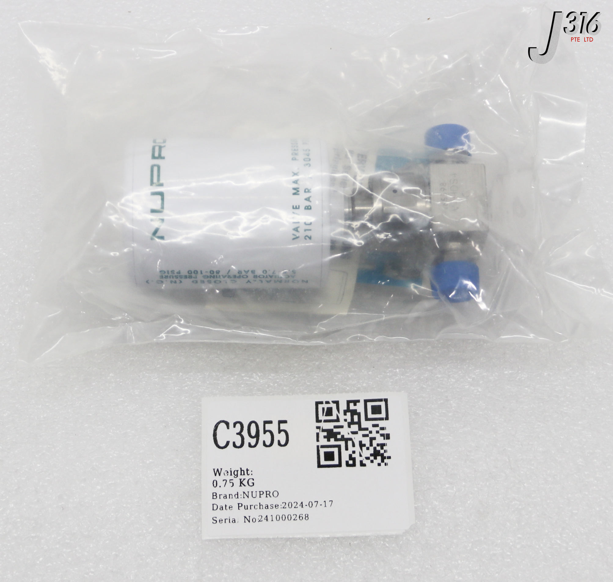 C3955 NUPRO DIAPHRAGM VALVE, PRESSURE MAX, 210 BAR/3045 PSIG (NEW) 6LV-HDS4-C