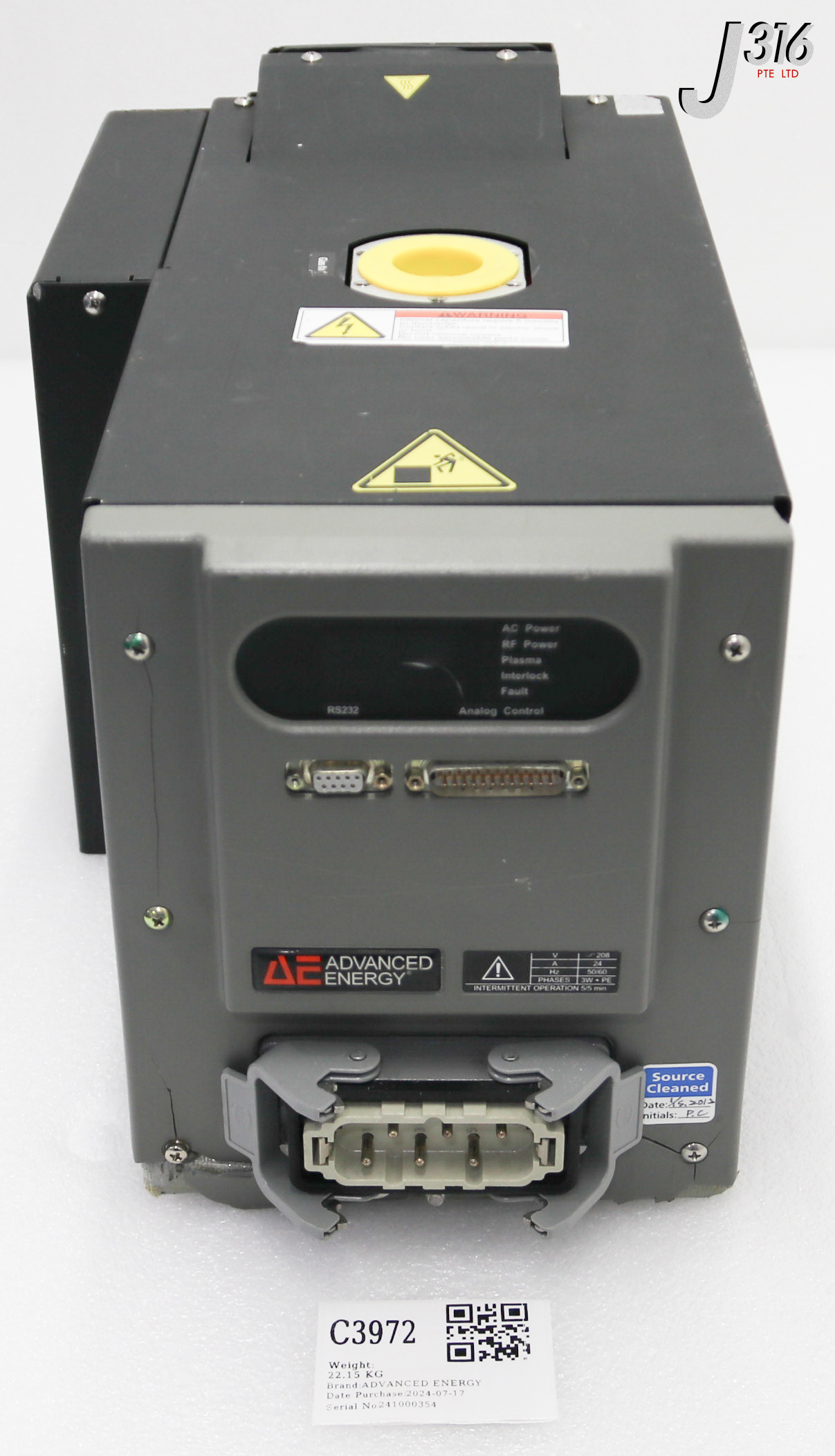 C3972 ADVANCED ENERGY REMOTE PLASMA SOURCE, HI-DENSITY, 6KW, AMAT 0190-13025 (PARTS) 3151801-004