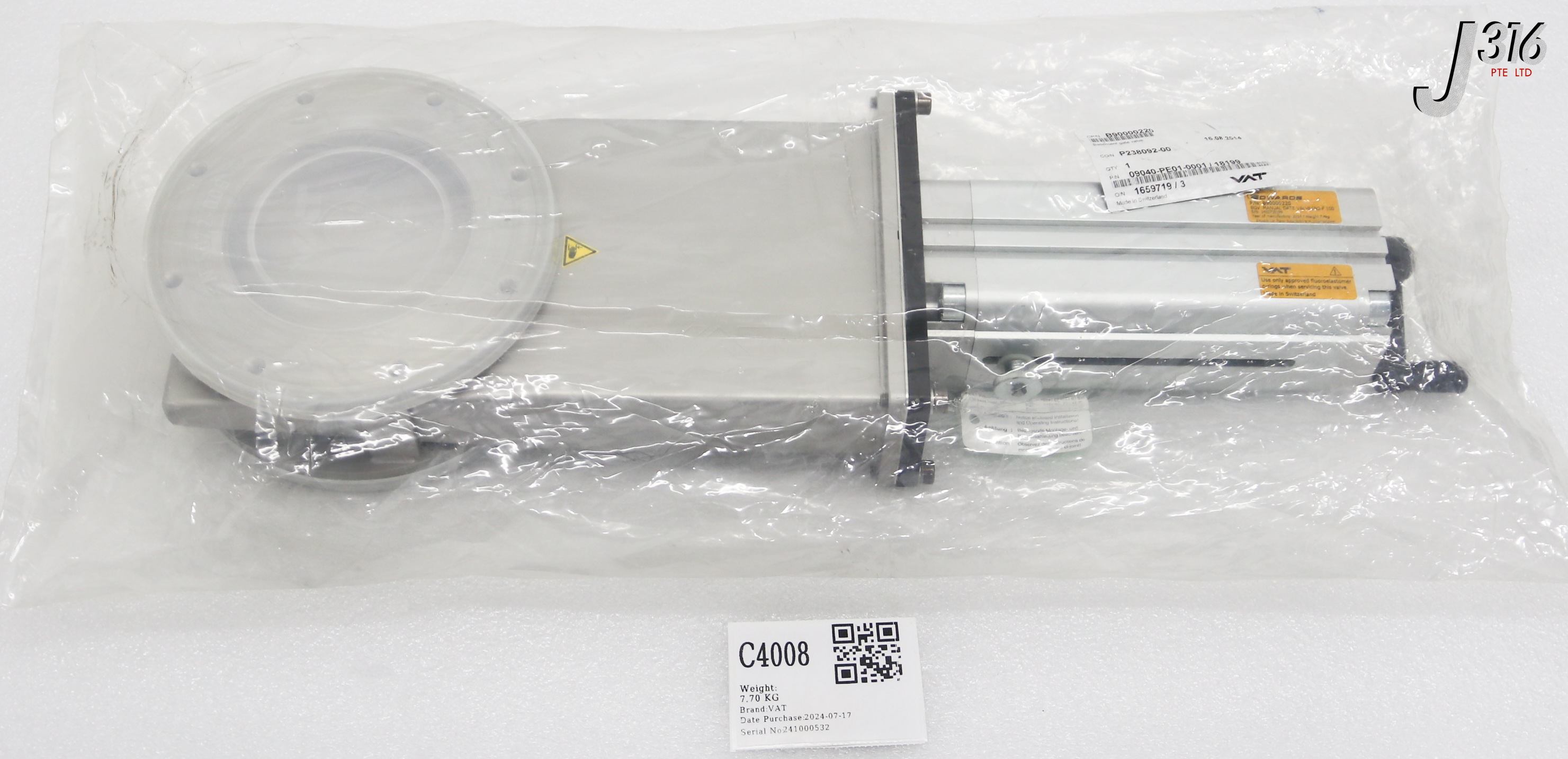 C4008 VAT MANUAL ACTUATOR GATE VALVE , EDWARDS P/N: B90000220 (NEW) 09040-PE01-0001
