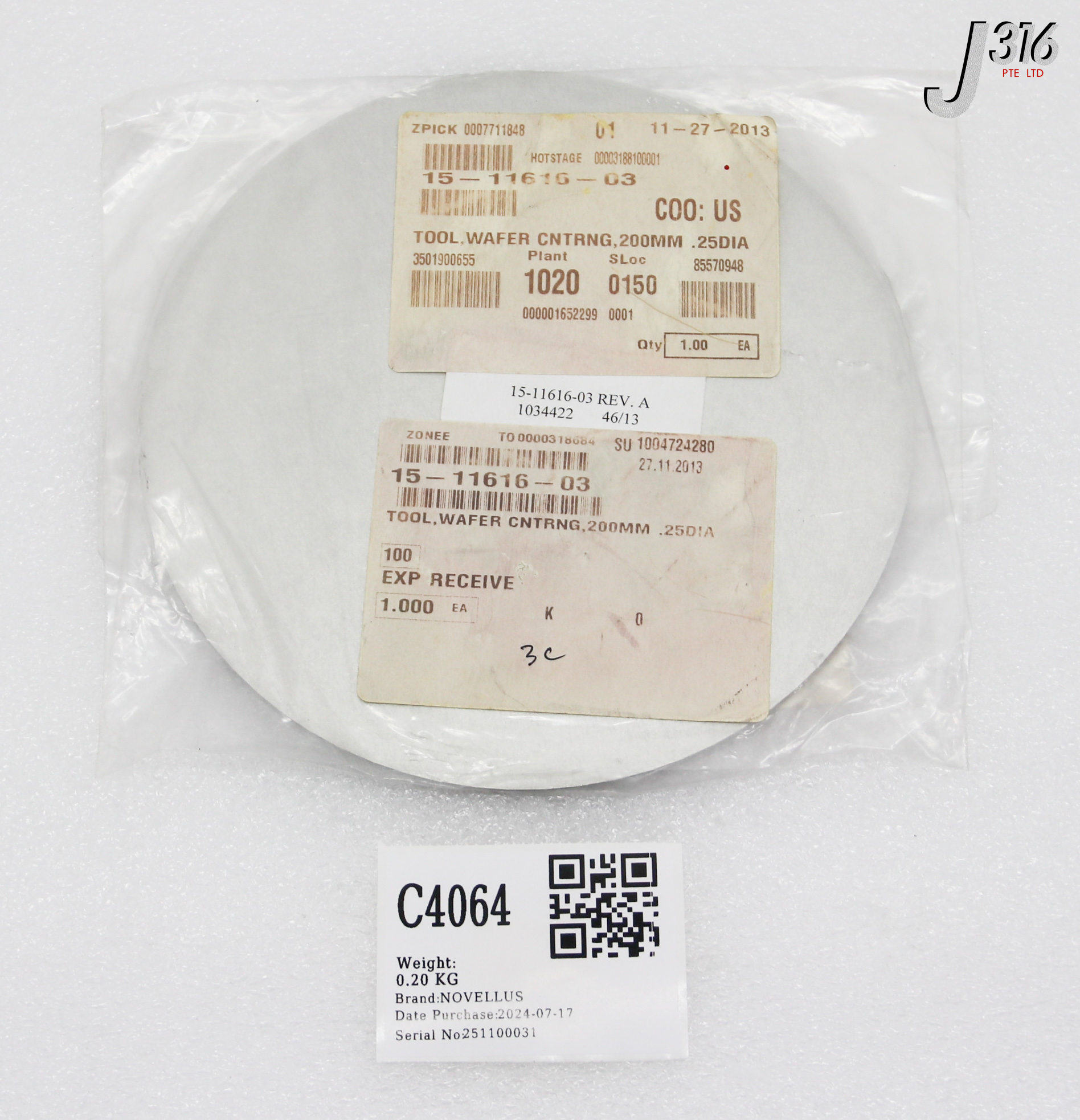 C4064 NOVELLUS TOOL, WAFER CNTRNG, 200MM .25DIA (NEW) 15-11616-03