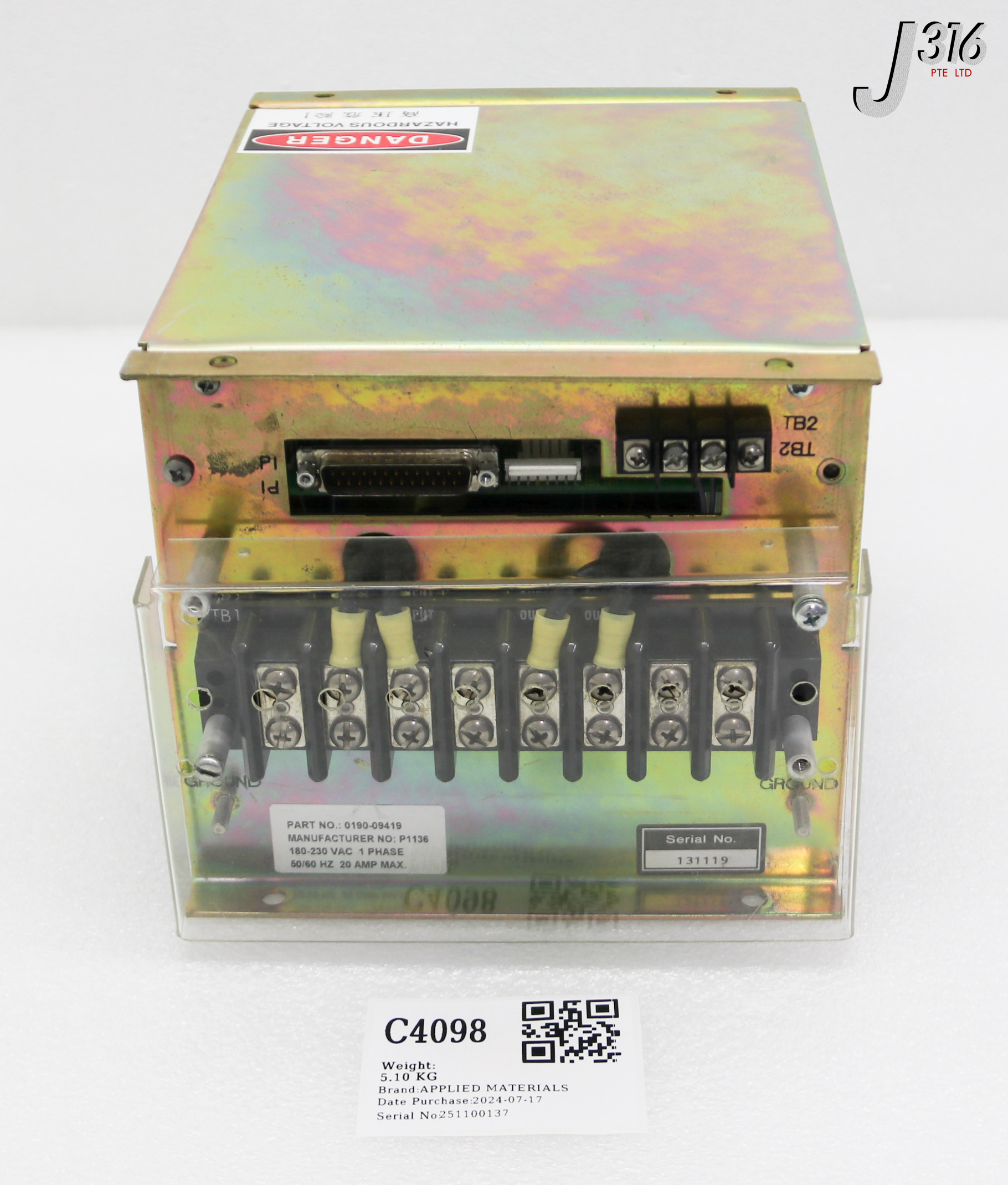 C4098 APPLIED MATERIALS DRIVE SINGLE PHASE, PHASETRONICS P1136 0190-09419