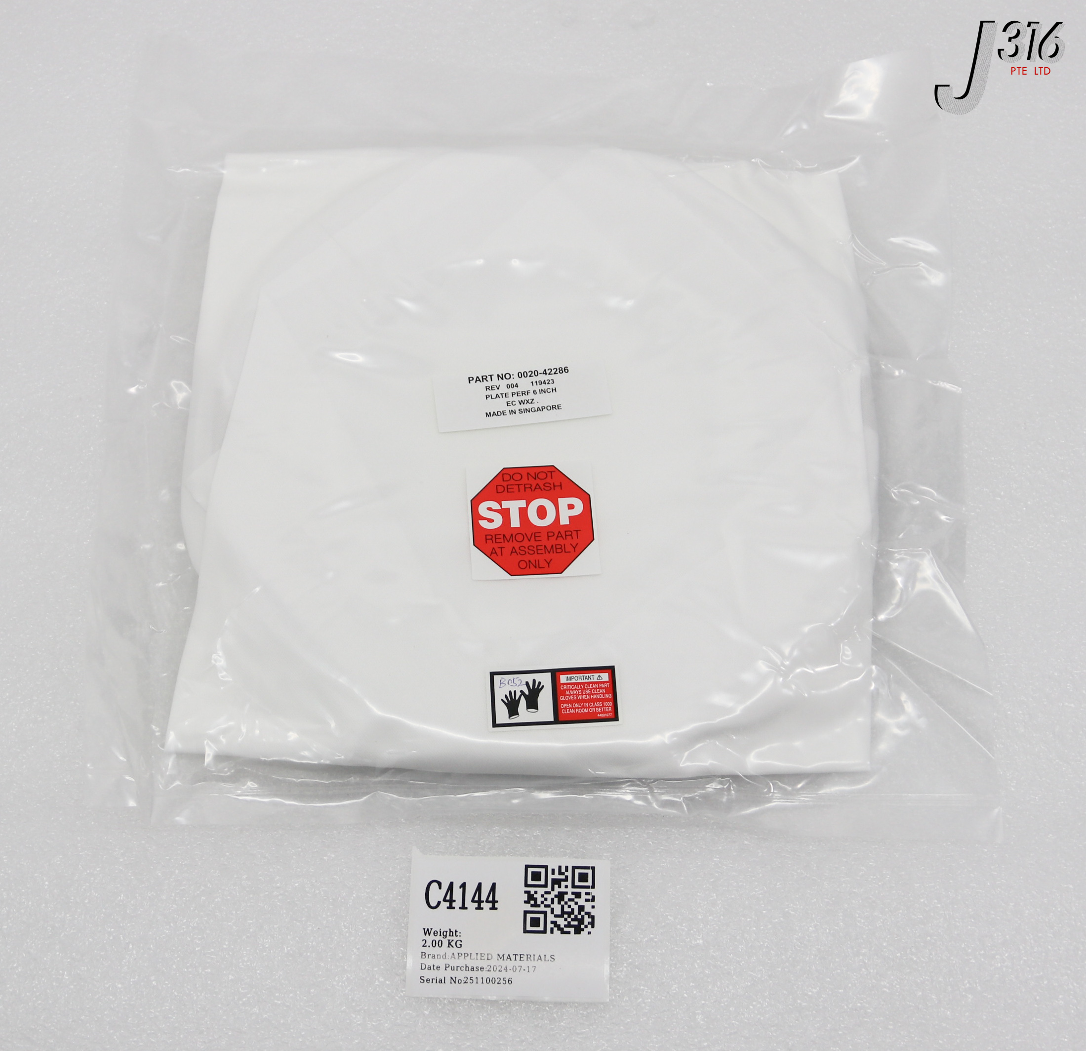 C4144 APPLIED MATERIALS PLATE PERF 6INCH (NEW) 0020-42286