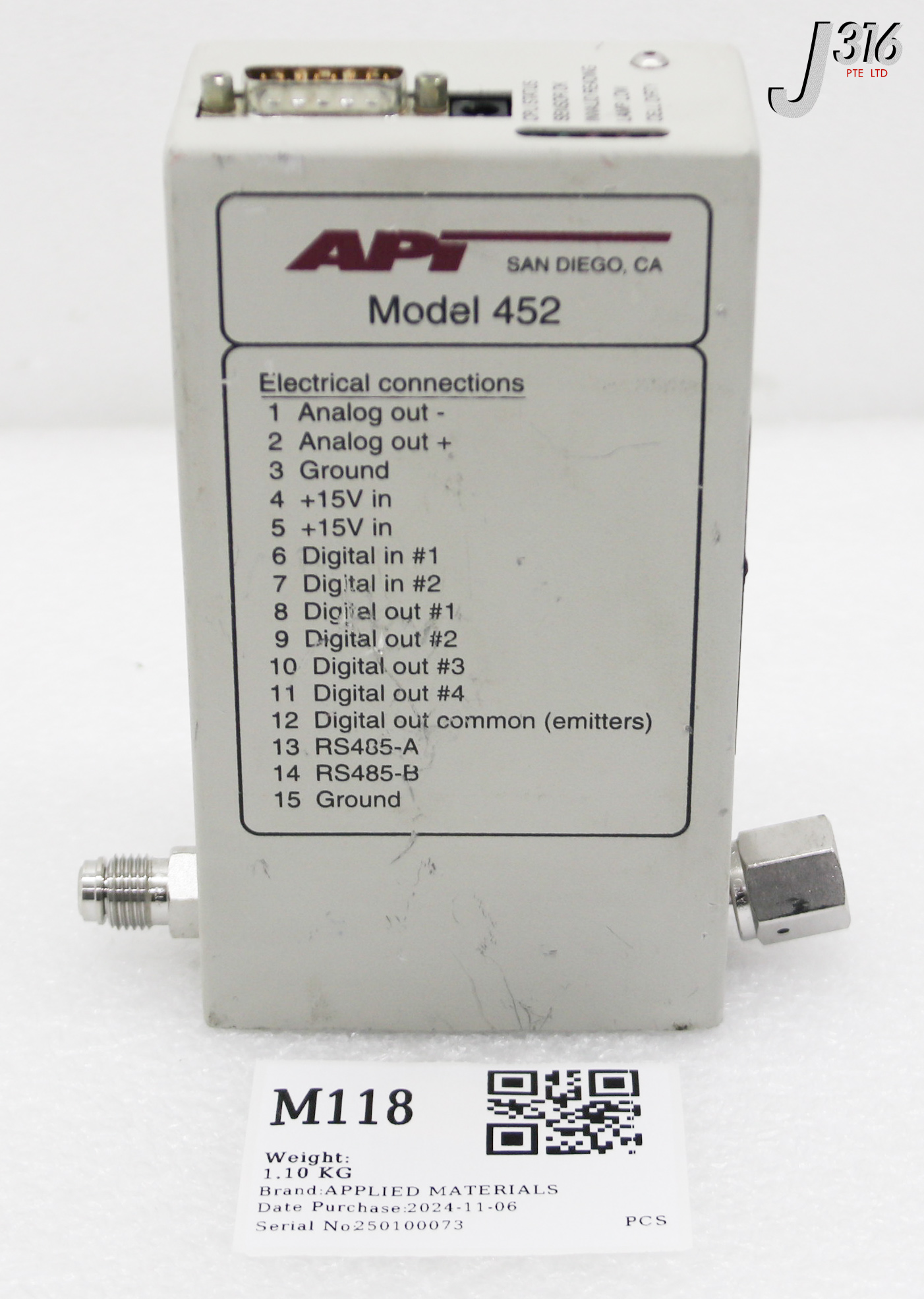 M118 APPLIED MATERIALS INLINE O3 SENSOR, FULL FLOW HI-CON ULTRA, TELEDYNE MODEL 452, AMAT 0190-19037 0190-1399