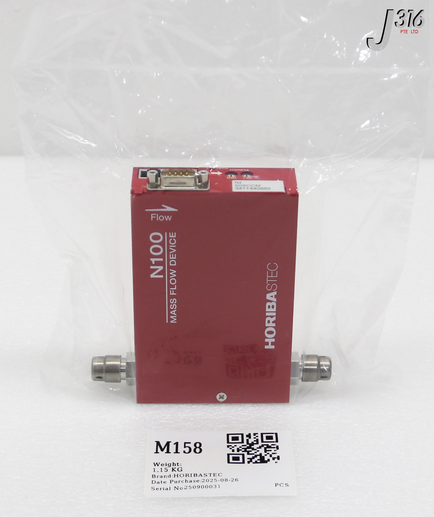 M158 HORIBASTEC MFC, N100 MASS FLOW DEVICE, GAS: N2, RANGE: 50SCCM (NEW) SEC-N112MGM
