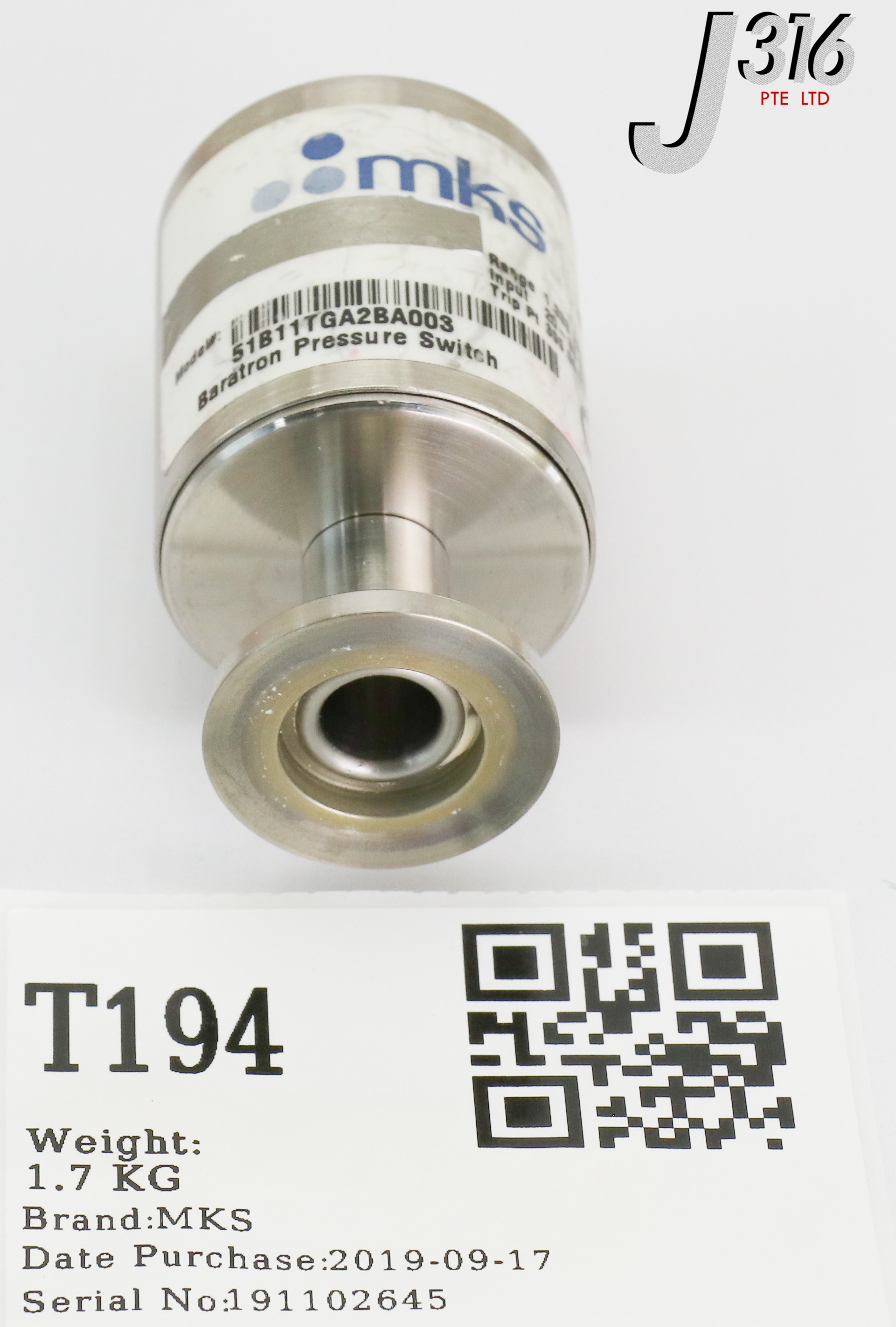 T194 MKS BARATRON PRESSURE SWITCH, 1.333KPA 51B11TGA2BA003