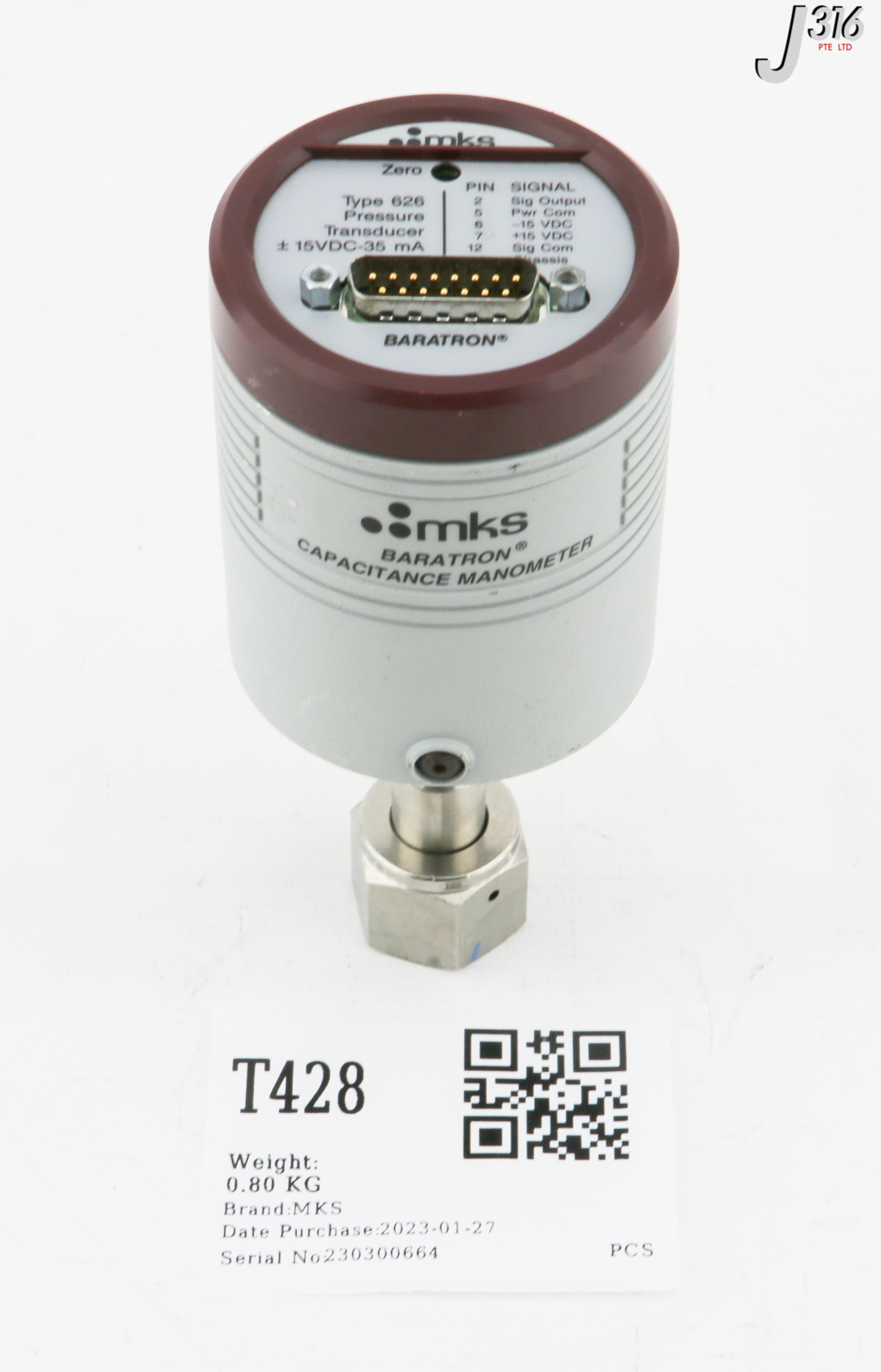 T428 MKS BARATRON CAPACITANCE MANOMETER, TYPE 626, 133.32KPA 626B13TBE