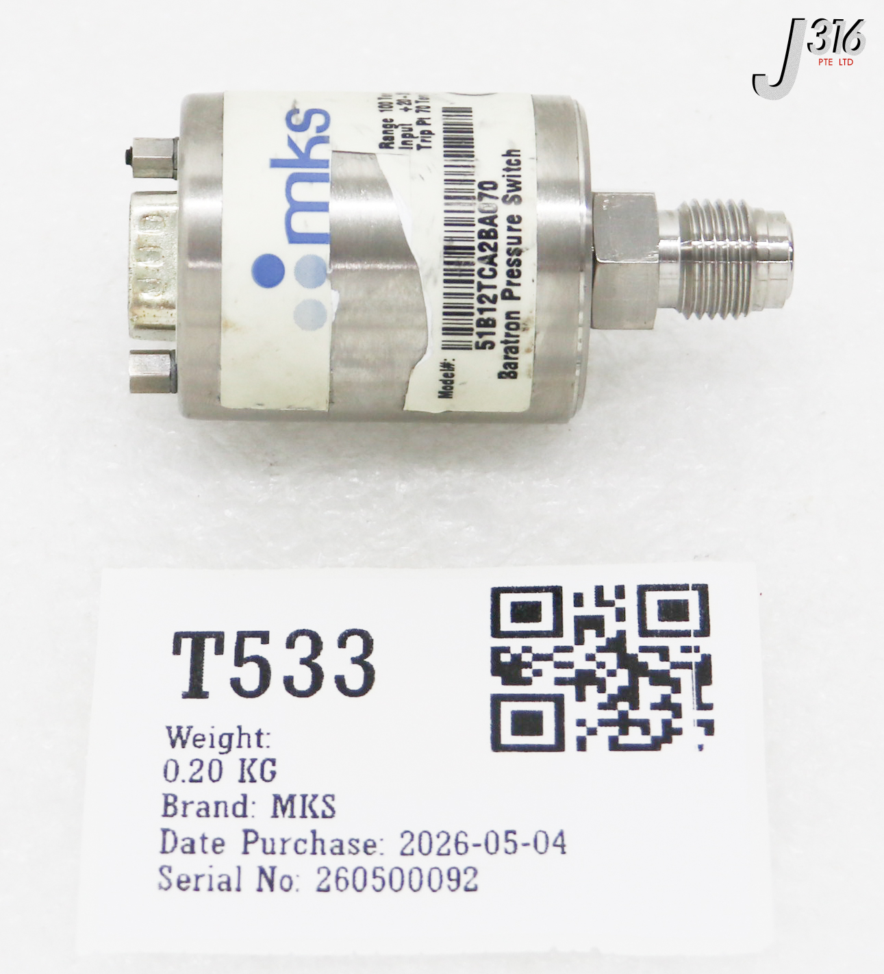 T533 MKS BARATRON PRESSURE SWITCH, 100 TORR (PARTS) 51B12TCA2BA070