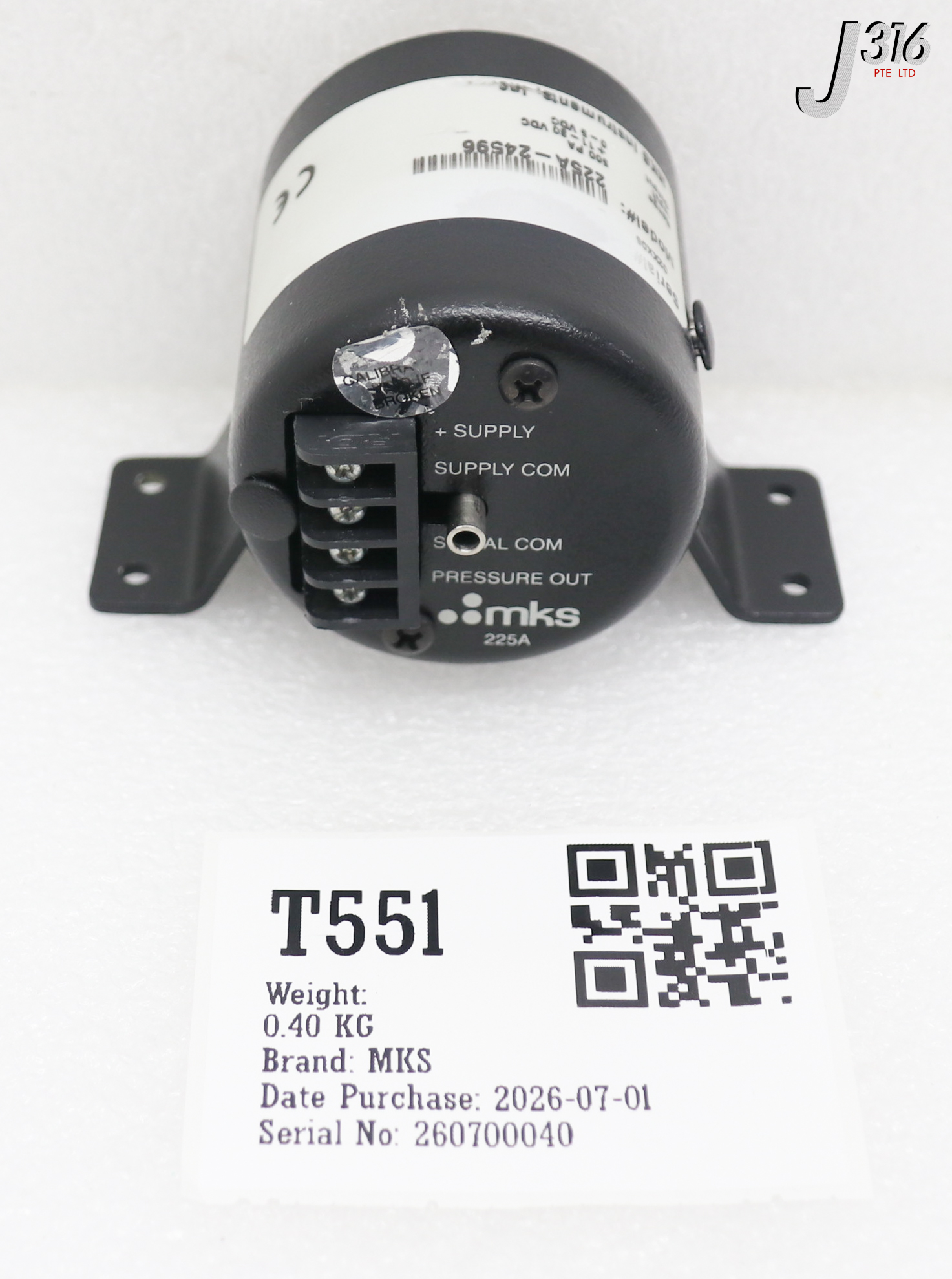 T551 MKS PRESSURE TRANSDUCER 225A-24596